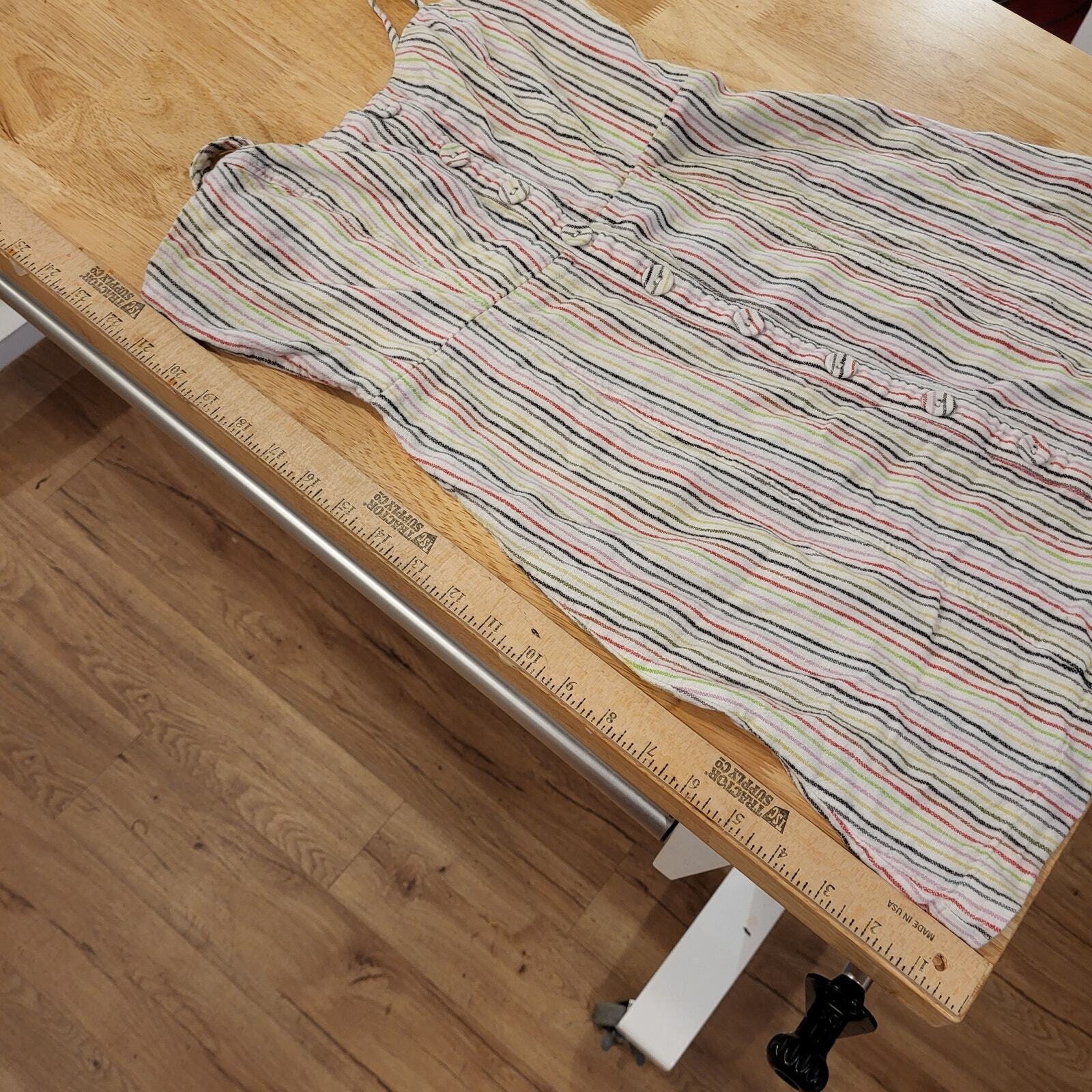 Cotton Forever 21 Large Spaghetti Strap Mini Dress Rainbow Elastic Button 