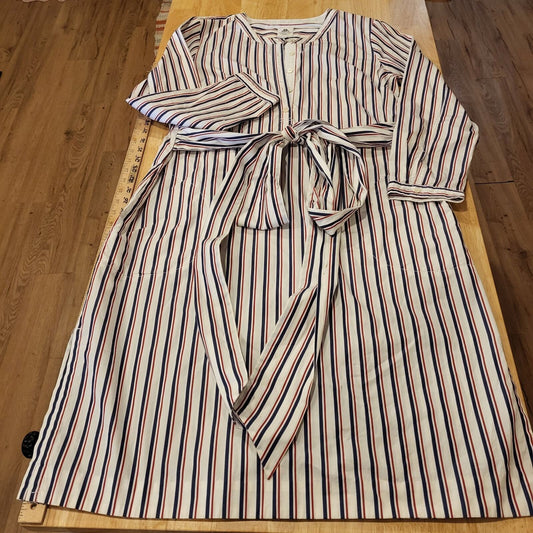 Thomas Mason for J. Crew Red, White, & Blue Striped Shirt Dress 12 100% Cotton