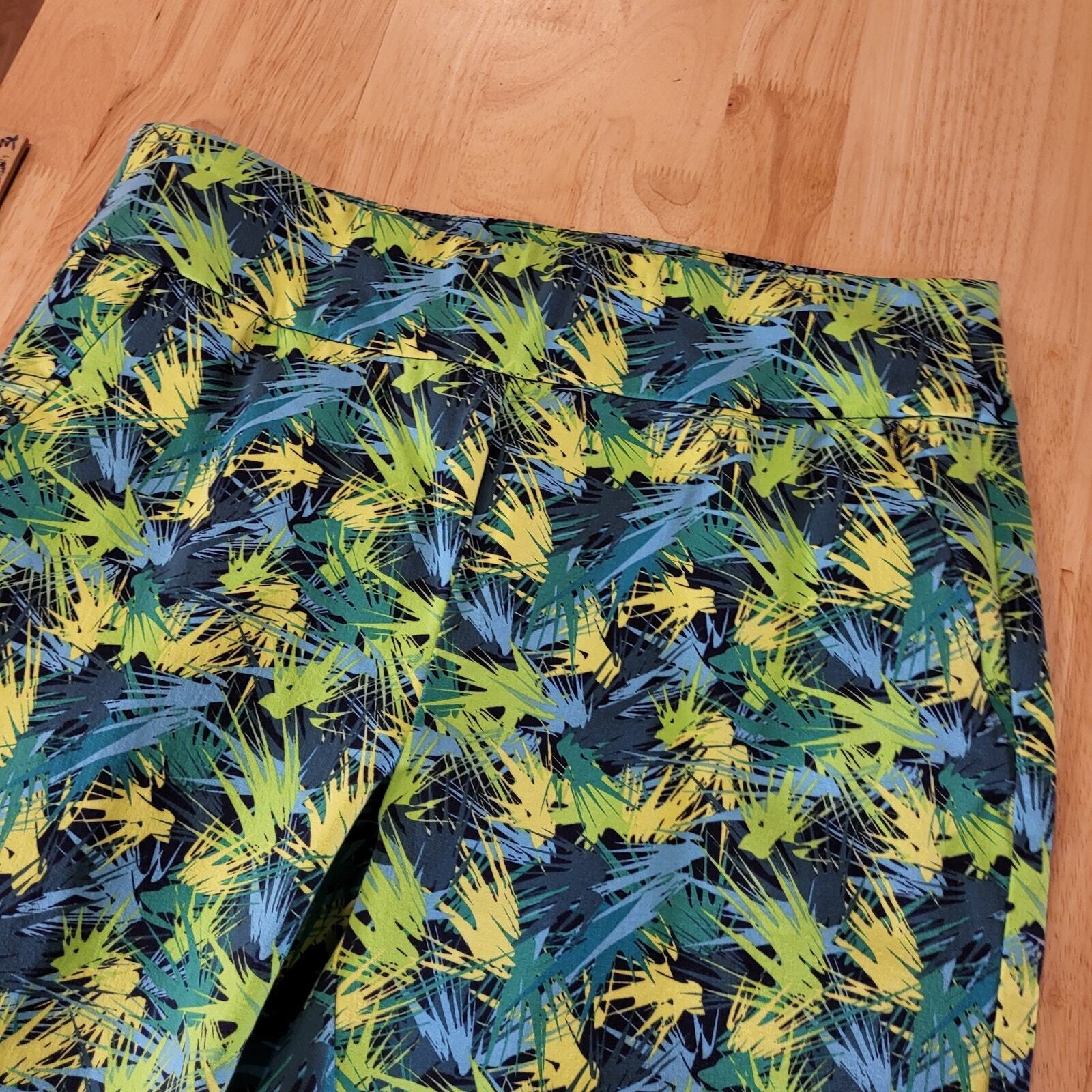 Soft Surroundings Blue & Green Pencil Pants Petite Medium Ankle Slit Colorful