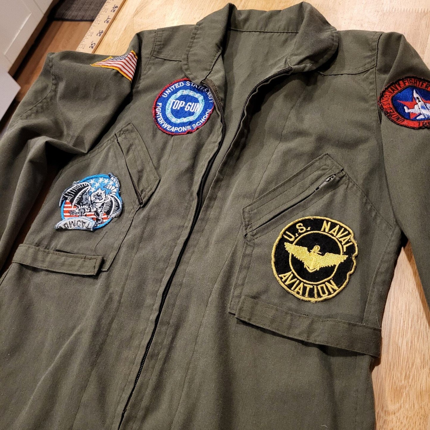 Top Gun Fighter Pilot Suit Patches Green Small 15" Waist 17" Shoulder