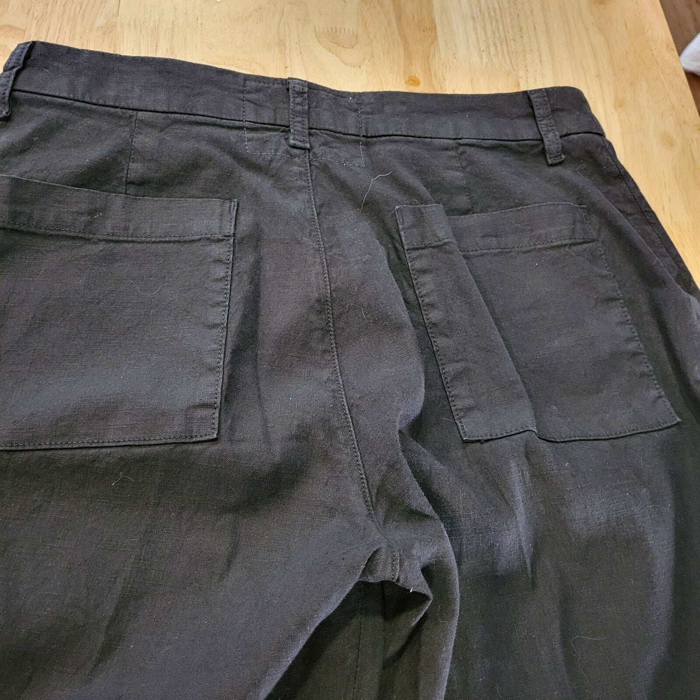 Frank & Eileen Linen & Flax Black Slacks Distressed Cuff Straight Leg Ankle 