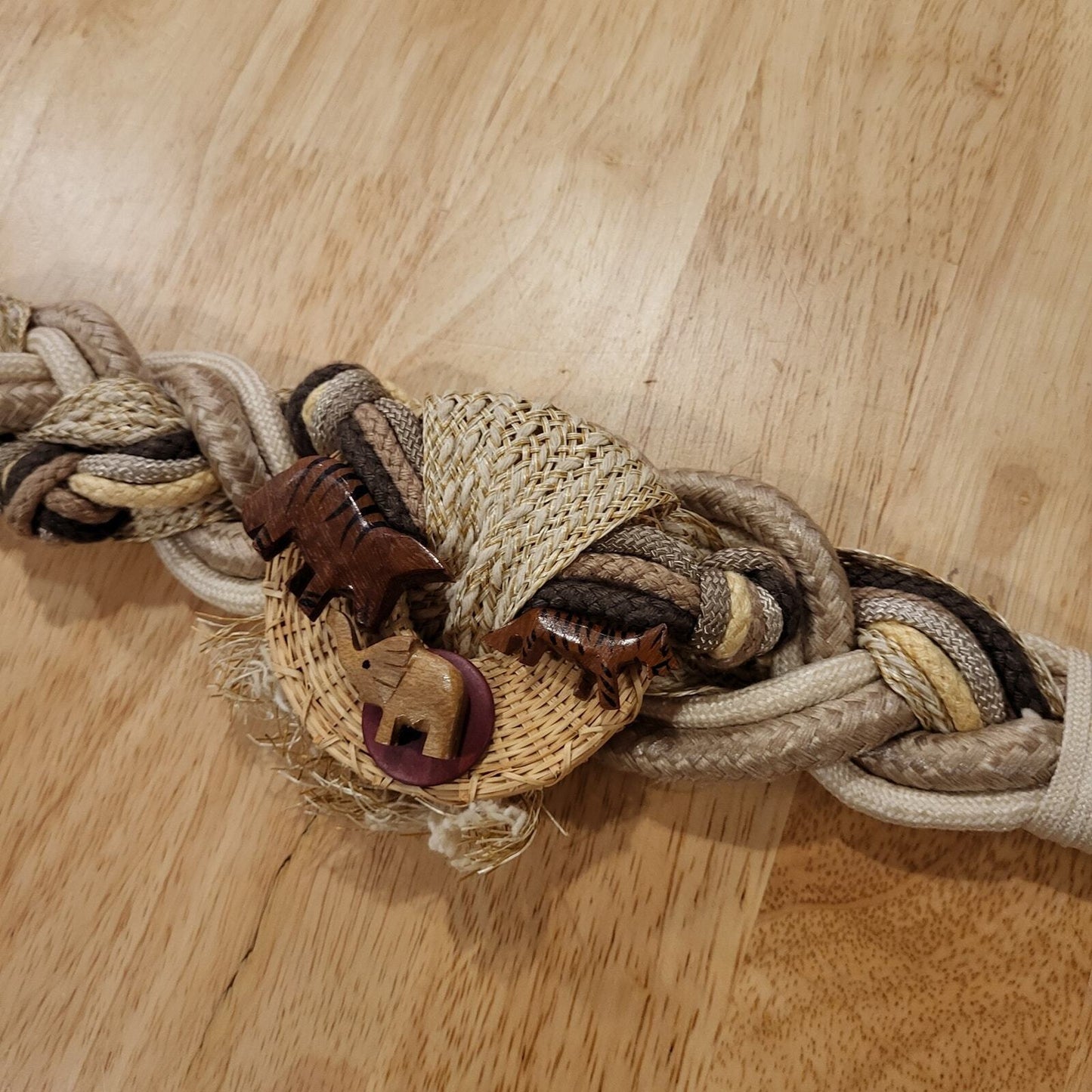 Leather Shop 80's Wooden Animal Belt Vintage Stretch Knot Bohemian Africa 