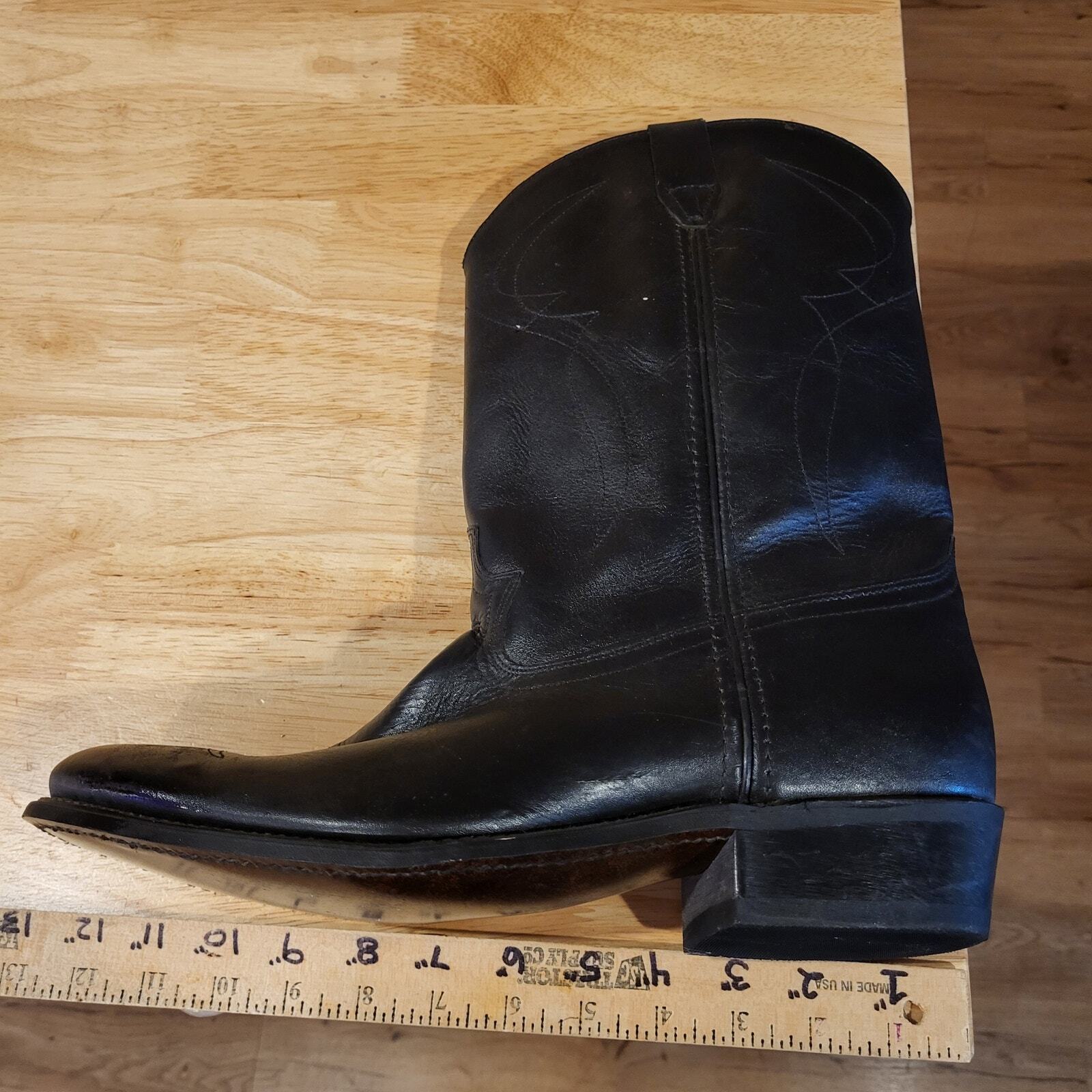 Black leather 12D Cowboy Boots 1" Heel 14" Height Johnny Cash Pointed western