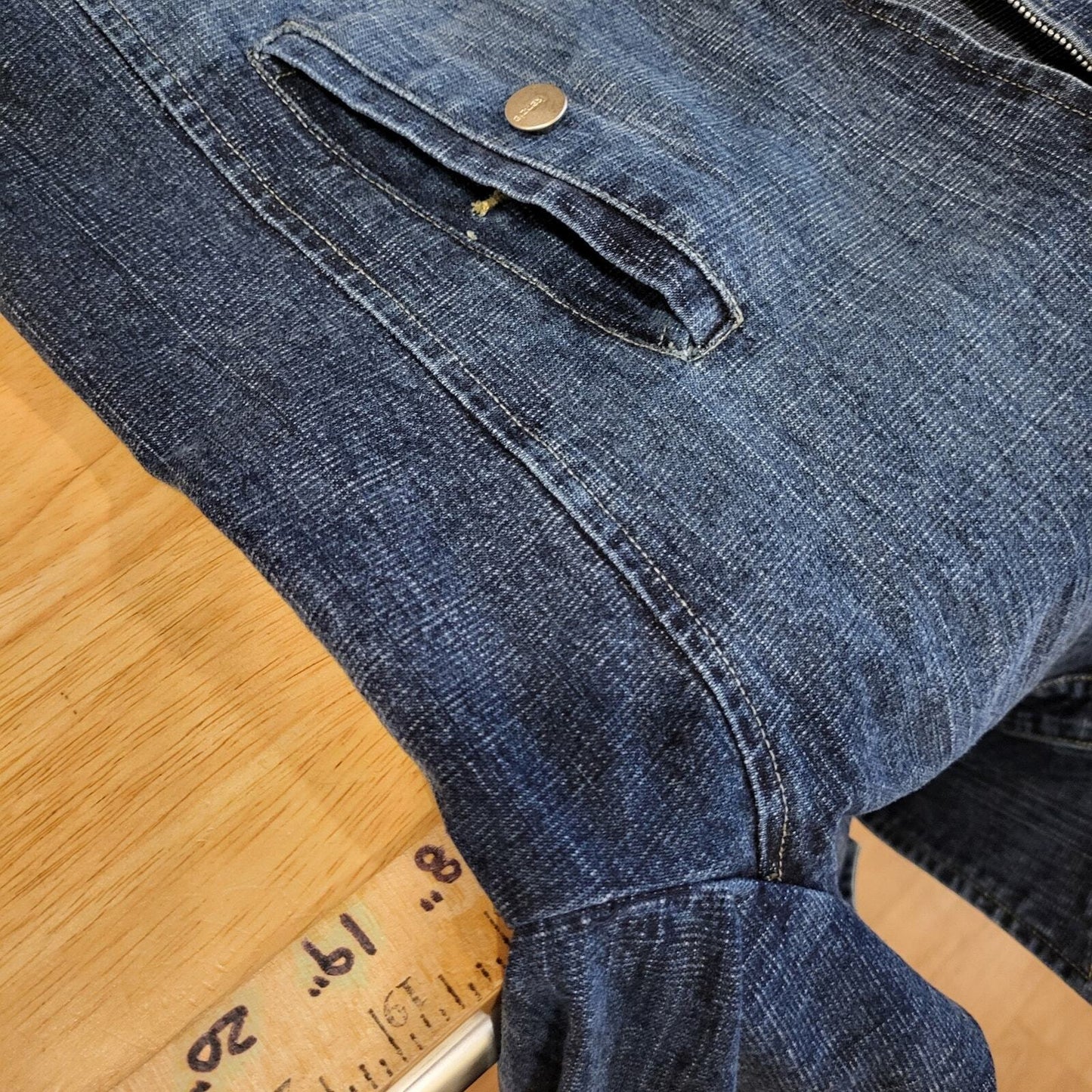 Kenzis Size 6 Denim Jacket Pockets zip Stretch 18" pit to pit