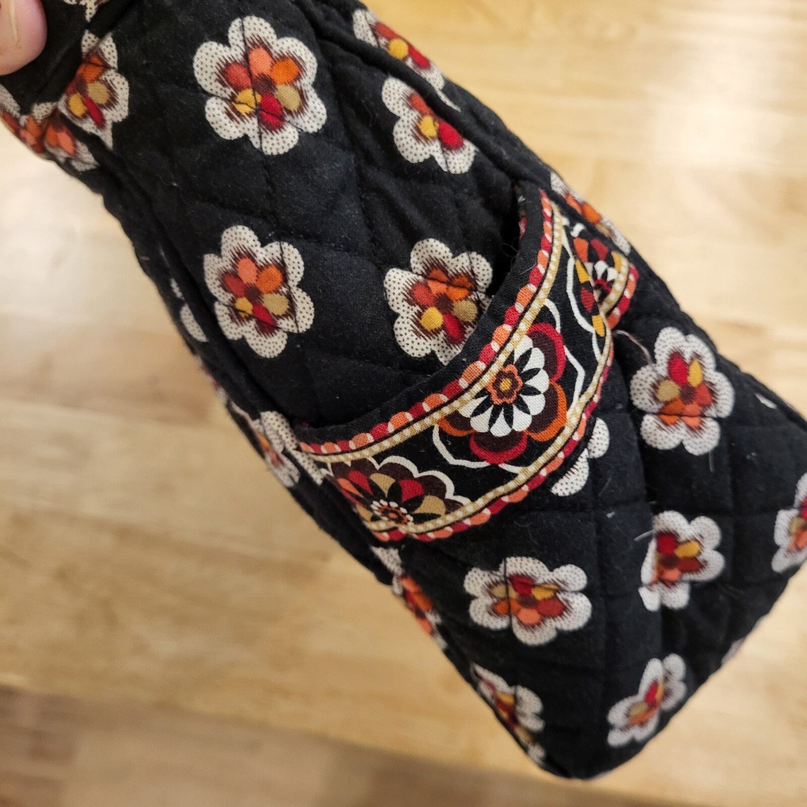 Black Vera Bradley Floral Bag Silver Hardware Plaid Lining 