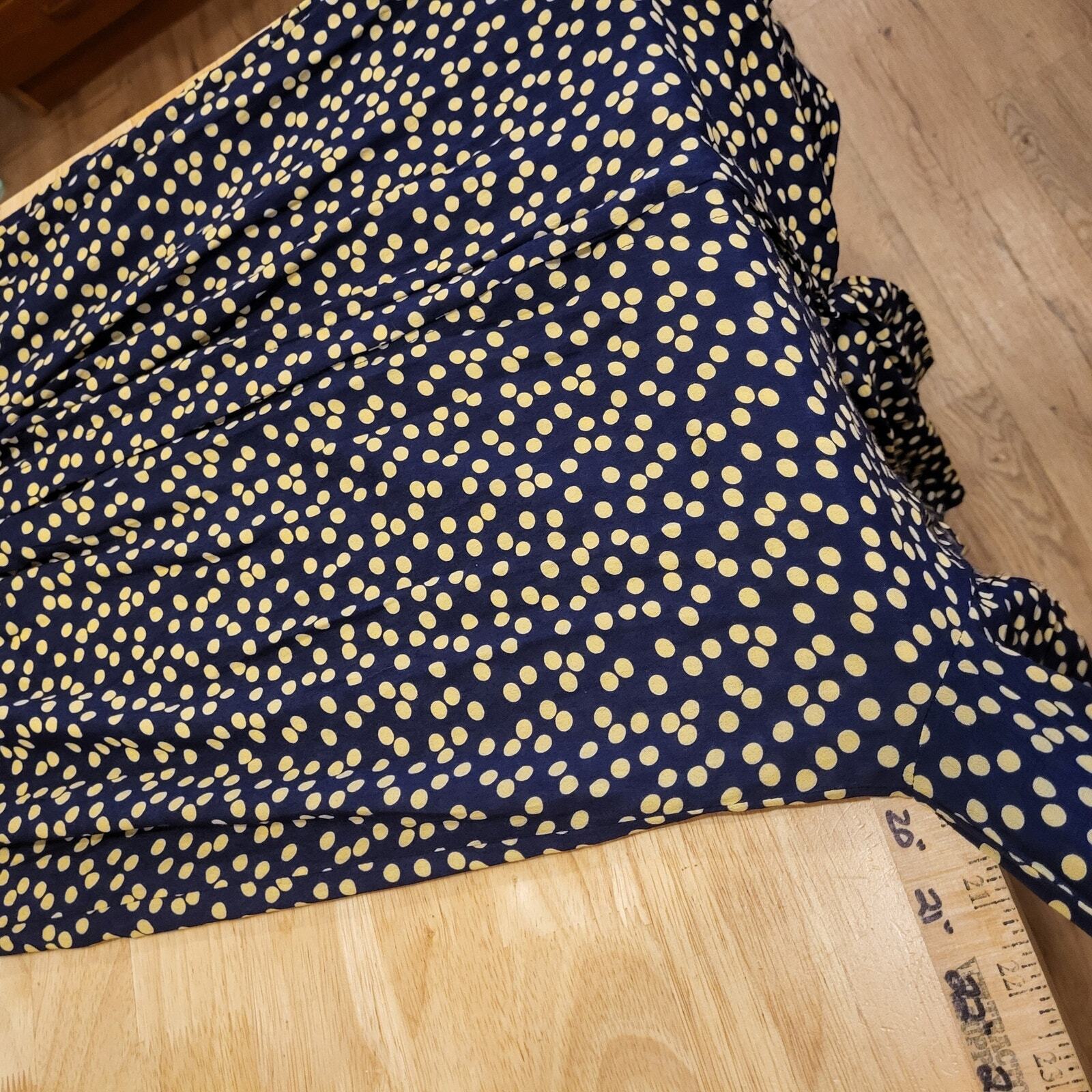 Zara Long Blue & Yellow Polka Dot Button Maxi Shirt Dress Tie Collar Large Nylon