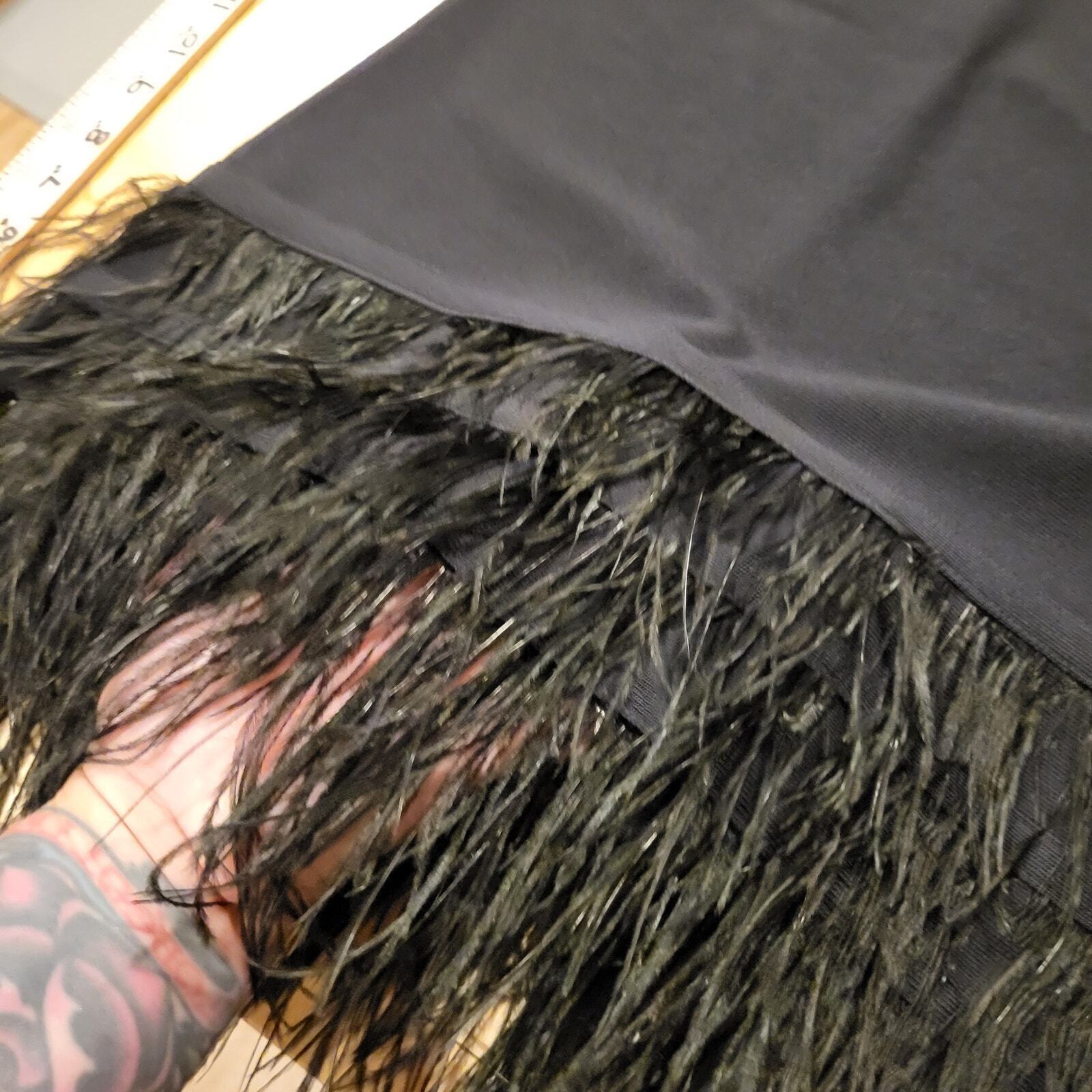 Staud Etta Black Feather Bodycon Spaghetti Strap Dress XS