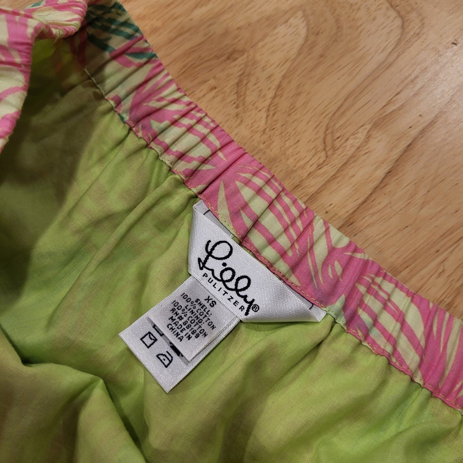 Lilly Pulitzer Pink & Green Floral Elastic Waist Maxi Prairie Skirt XS Cotton