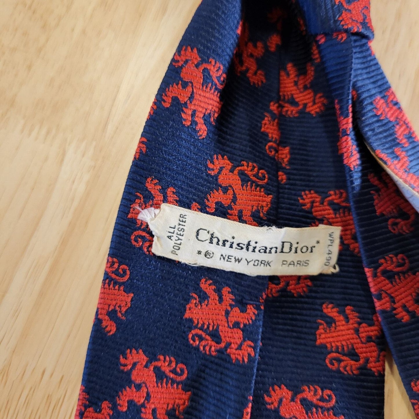 Vintage blue Christian Dior tie Red Dragon print