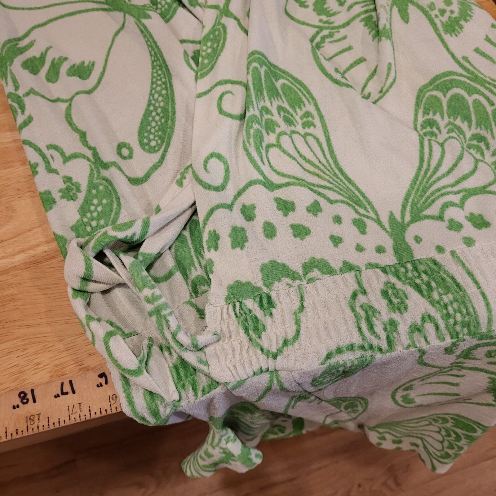 Green Butterfly Terry Dress cover up Summer Swim Short Sleeve Long tie pocket 