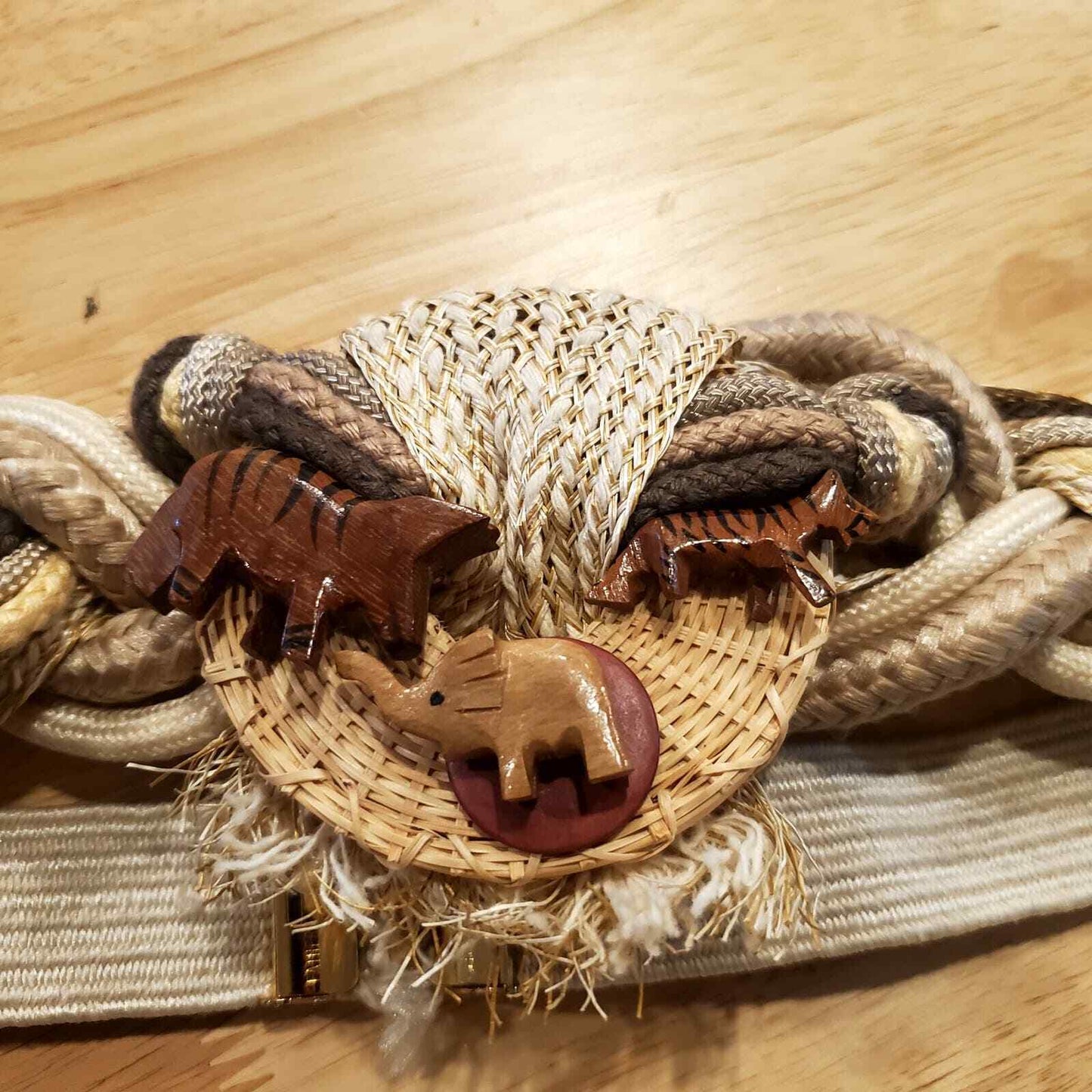 Leather Shop African Safari Wooden Animal Belt Elastic