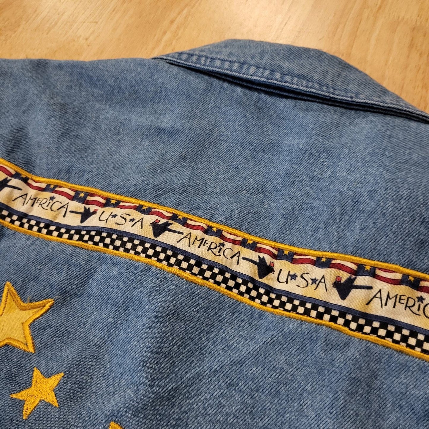 The Quacker Factory America Embroidered Jean Jacket Small