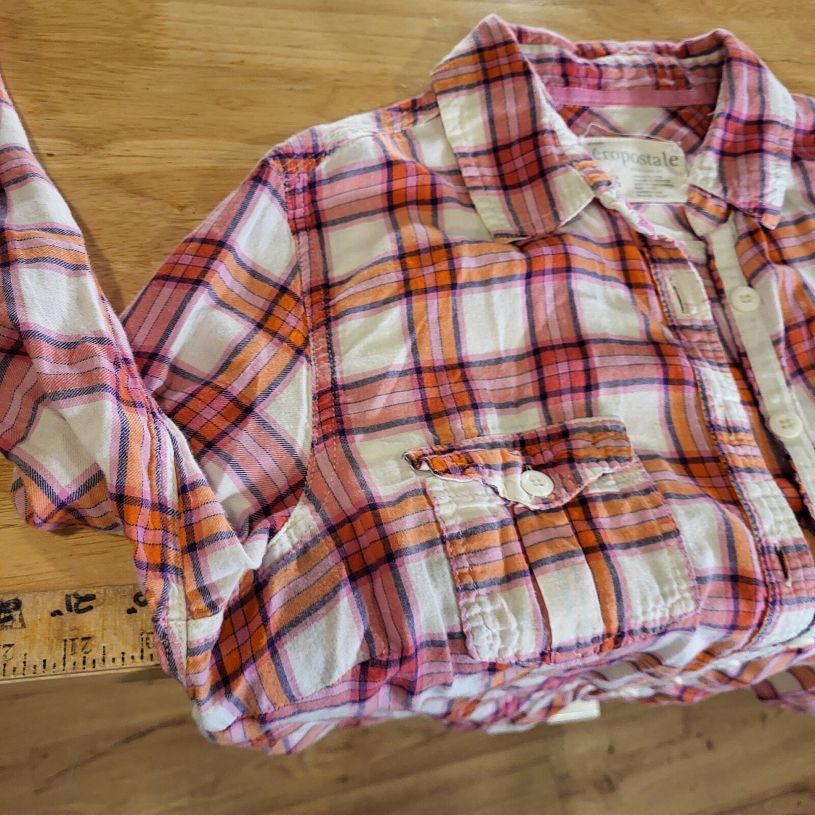 Aeropostale Pink Plaid Flannel Button Down Collared Shirt XL 20" P2P 
