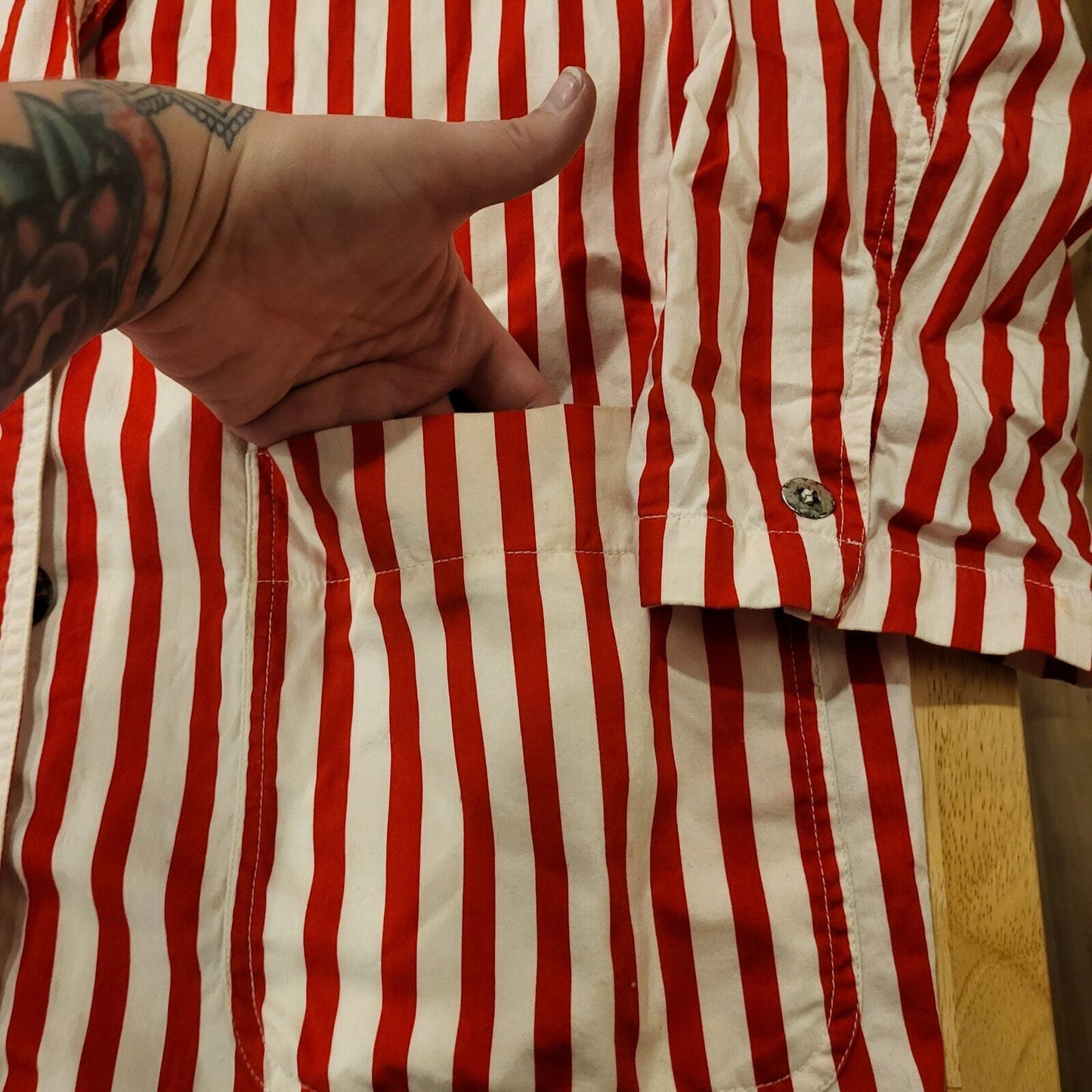Vintage Liz Sport Red & White Striped Blazer Lightweight Cotton L Pockets