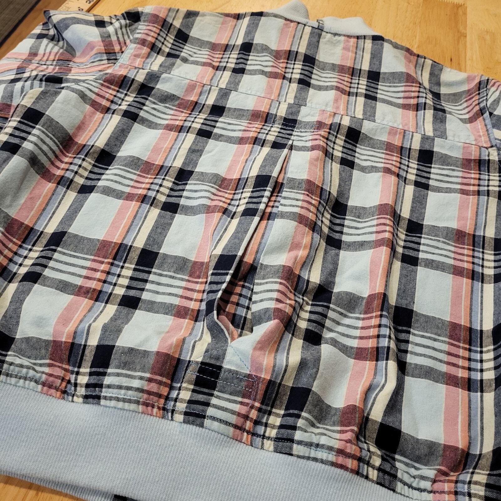 Feathers 100% Cotton 90's Plaid Blue Y2K Bomber Jacket Pockets Zipper large