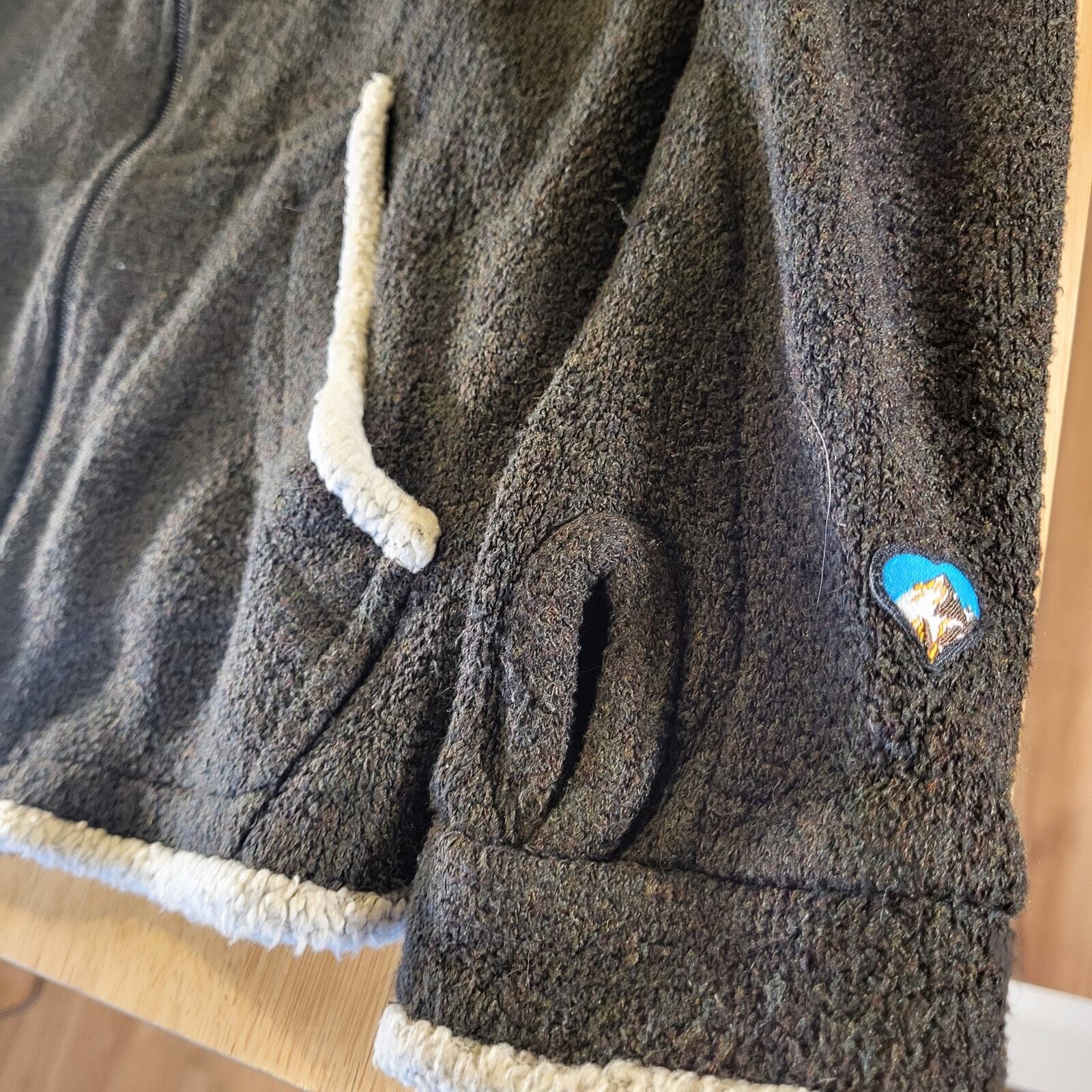 Kuhl Alfpaca Fleece Brown Hooded Zip Up Front Pockets 