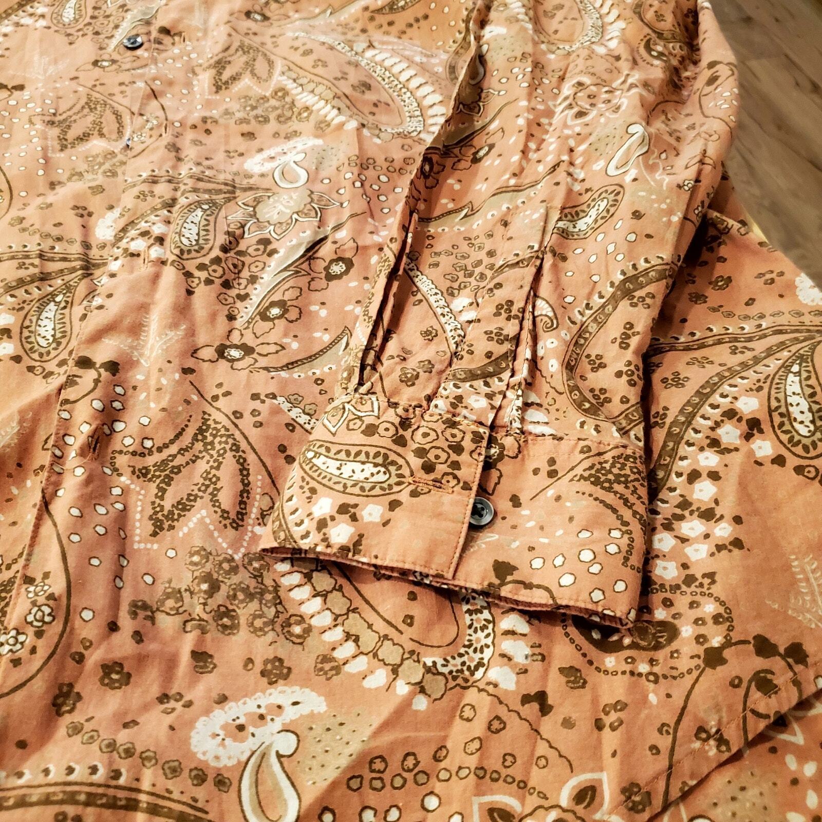 Western Stamp 10 Burnt Orange Paisley Button Down Collared Shirt XL 100% Cotton