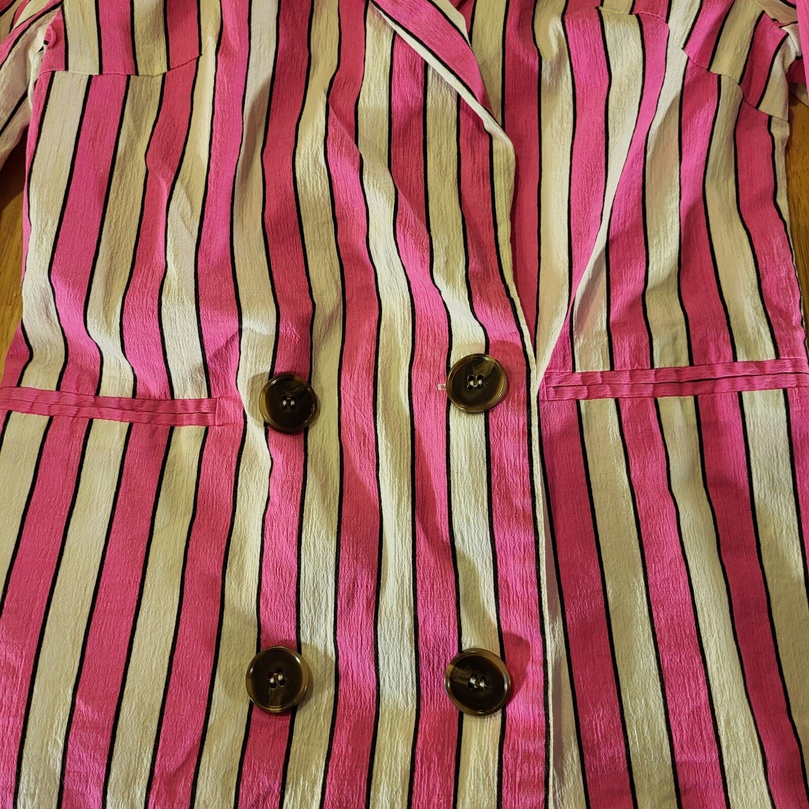 NWT Lauren Conrad Neon Pink Striped Blazer vibrant Colorful Pockets Lined Sm