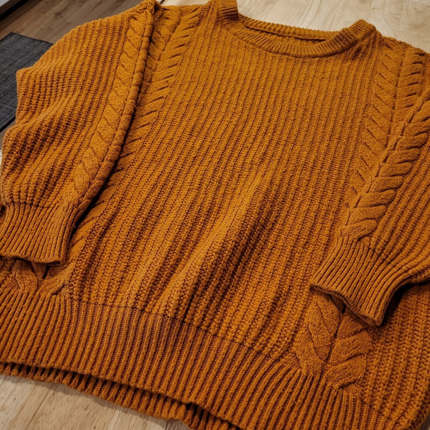 Orange Knit Jumper Sweater Chunky Knit No Label Soft Large Round Neck 