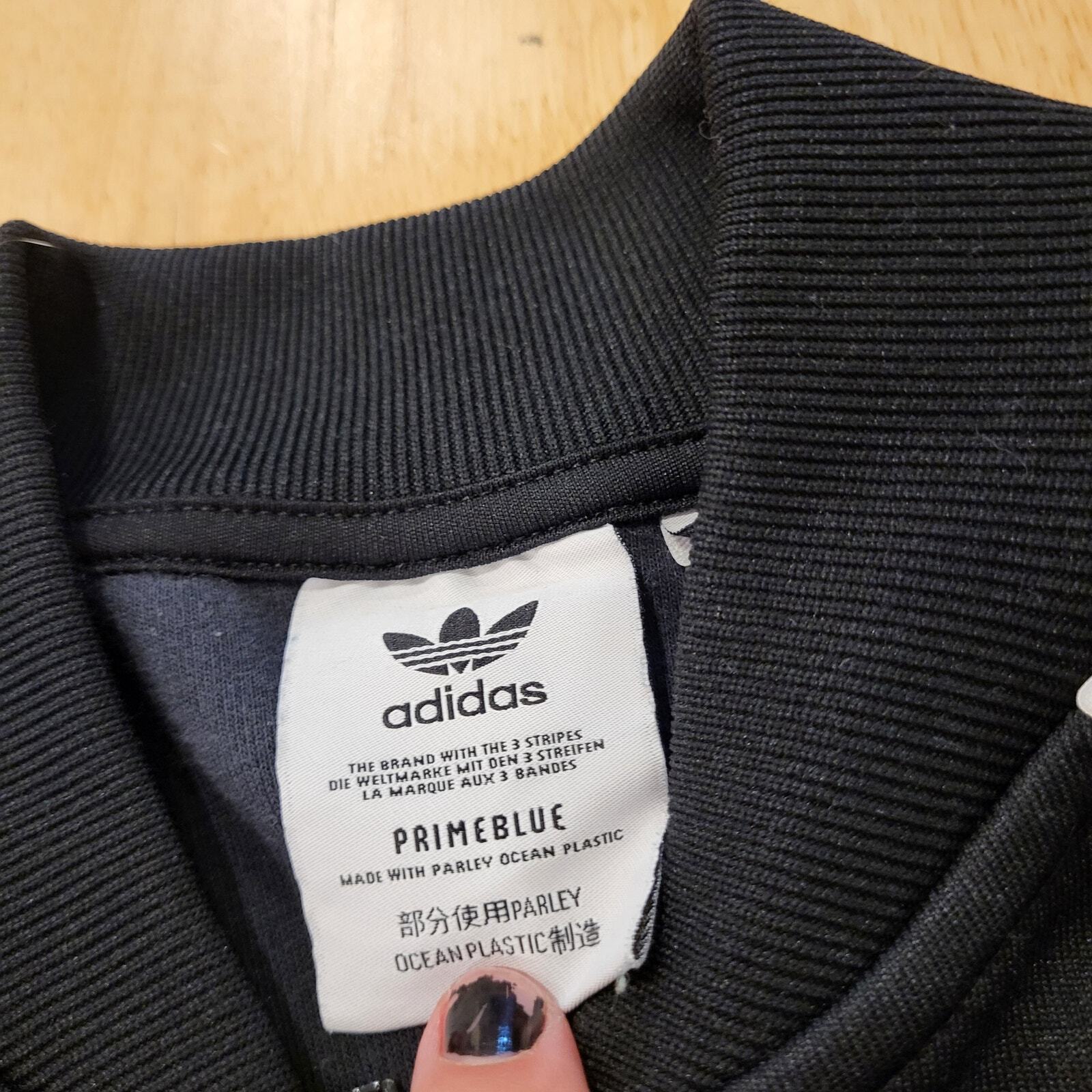 Large Adidas Originals Black Track Jacket long sleeve pockets zip