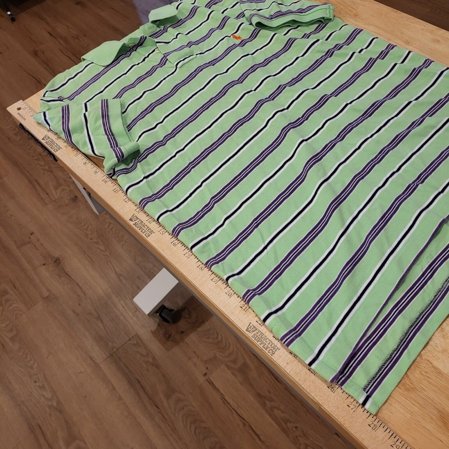 Ralph Lauren Green Striped Golf Polo Blue Detail Large Red Logo