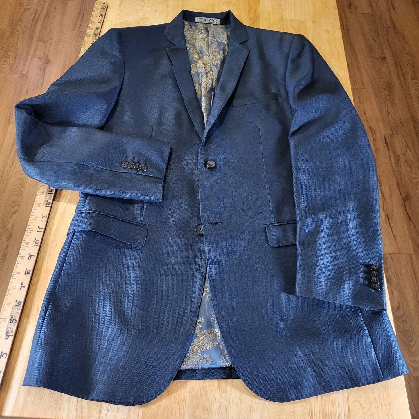 Tazio Italy Tetron Silk Blue Paisley Lined 38L 21" P2P Hand Tailored 