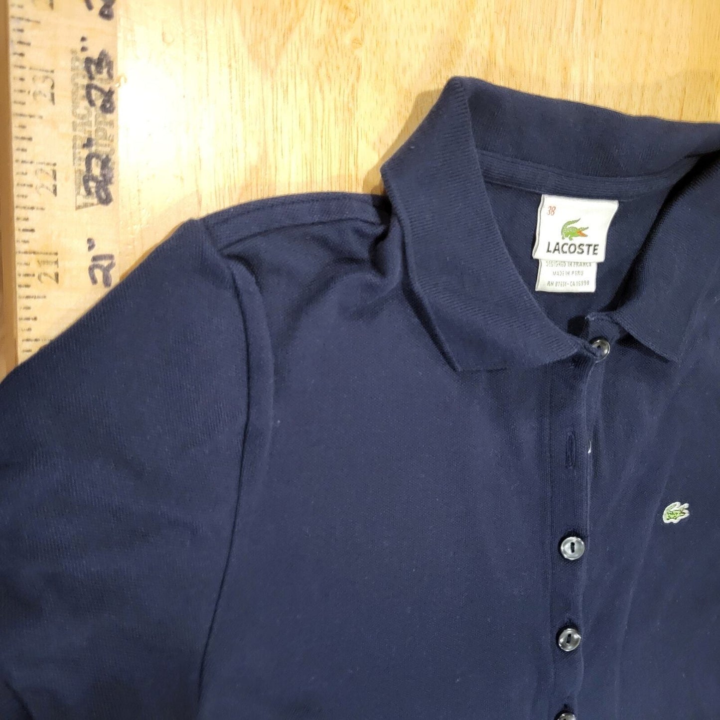 Navy Blue Lacoste Golf Polo Size 38 16" P2P (See Photo for Discoloration)