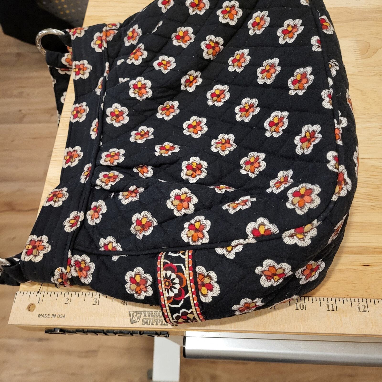 Black Vera Bradley Floral Bag Silver Hardware Plaid Lining 
