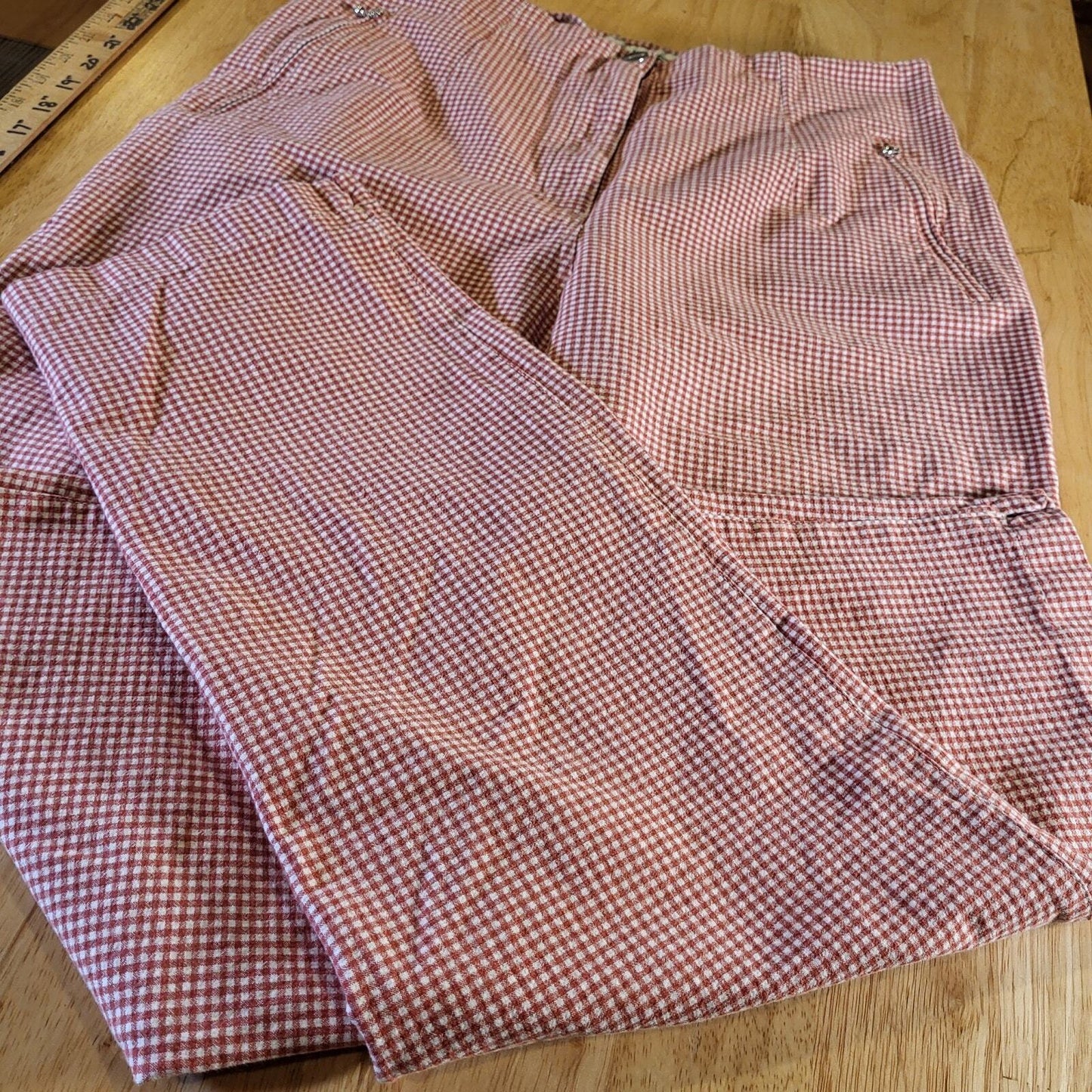 Vanilla Red Gingham Cotton Stretch Cigarette Pants 44 Zip Ankle Straight