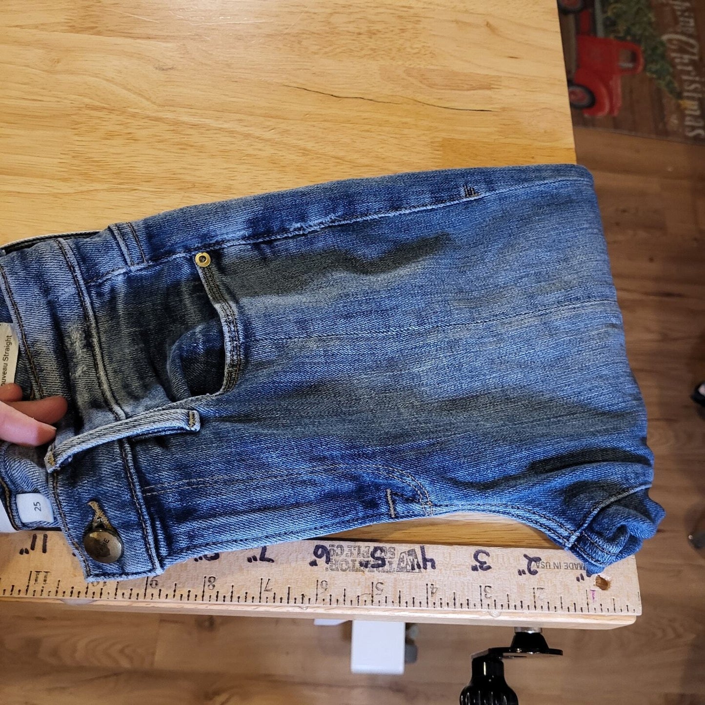Frame Le Nouveau Straight 25 Front Slit Distressed Hem Denim Jeans USA