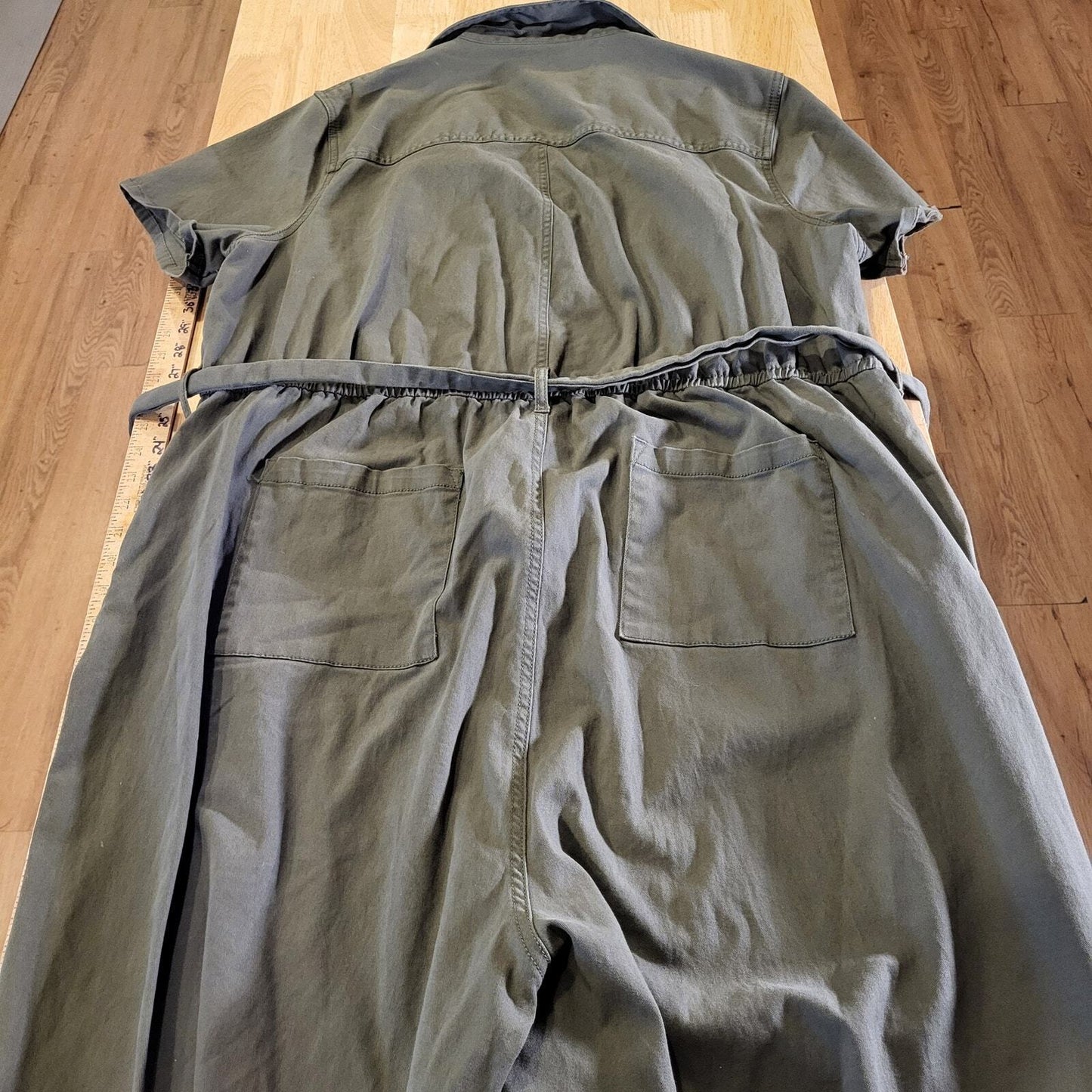 A.N.A 2X Army Green Short Sleeve Jumpsuit Button Collared Pockets Cotton