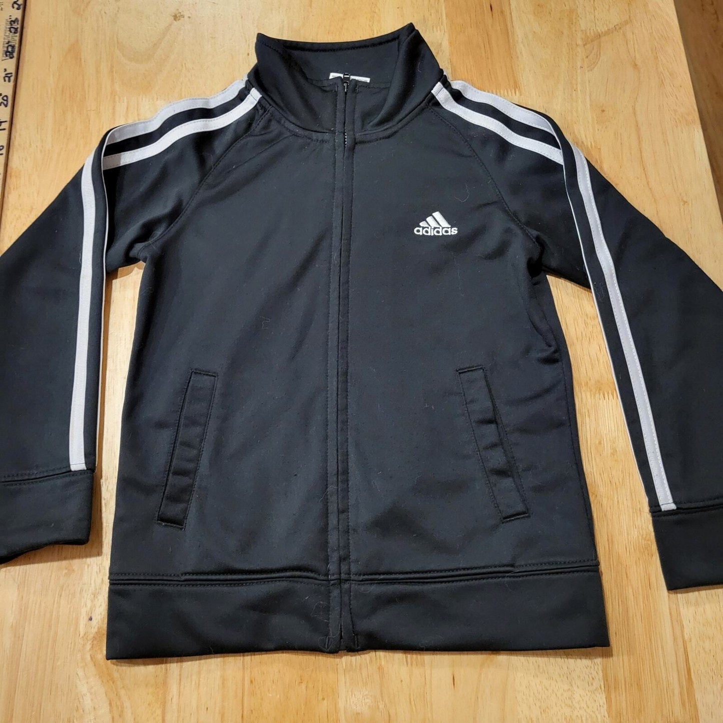 Adidas 3 Stripe Kids Zip Front Soccer Jacket Back Detail Size 5
