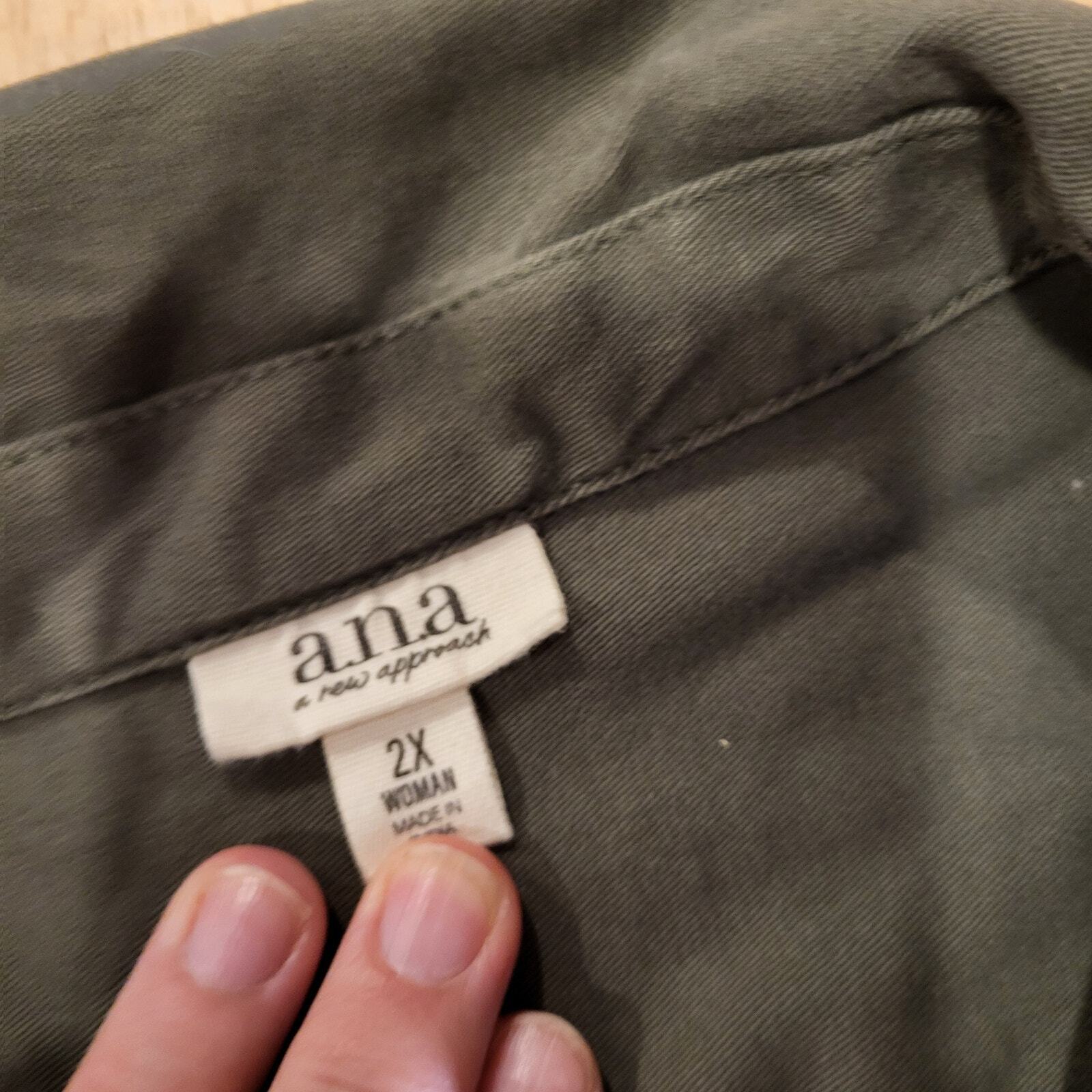 A.N.A 2X Army Green Short Sleeve Jumpsuit Button Collared Pockets Cotton