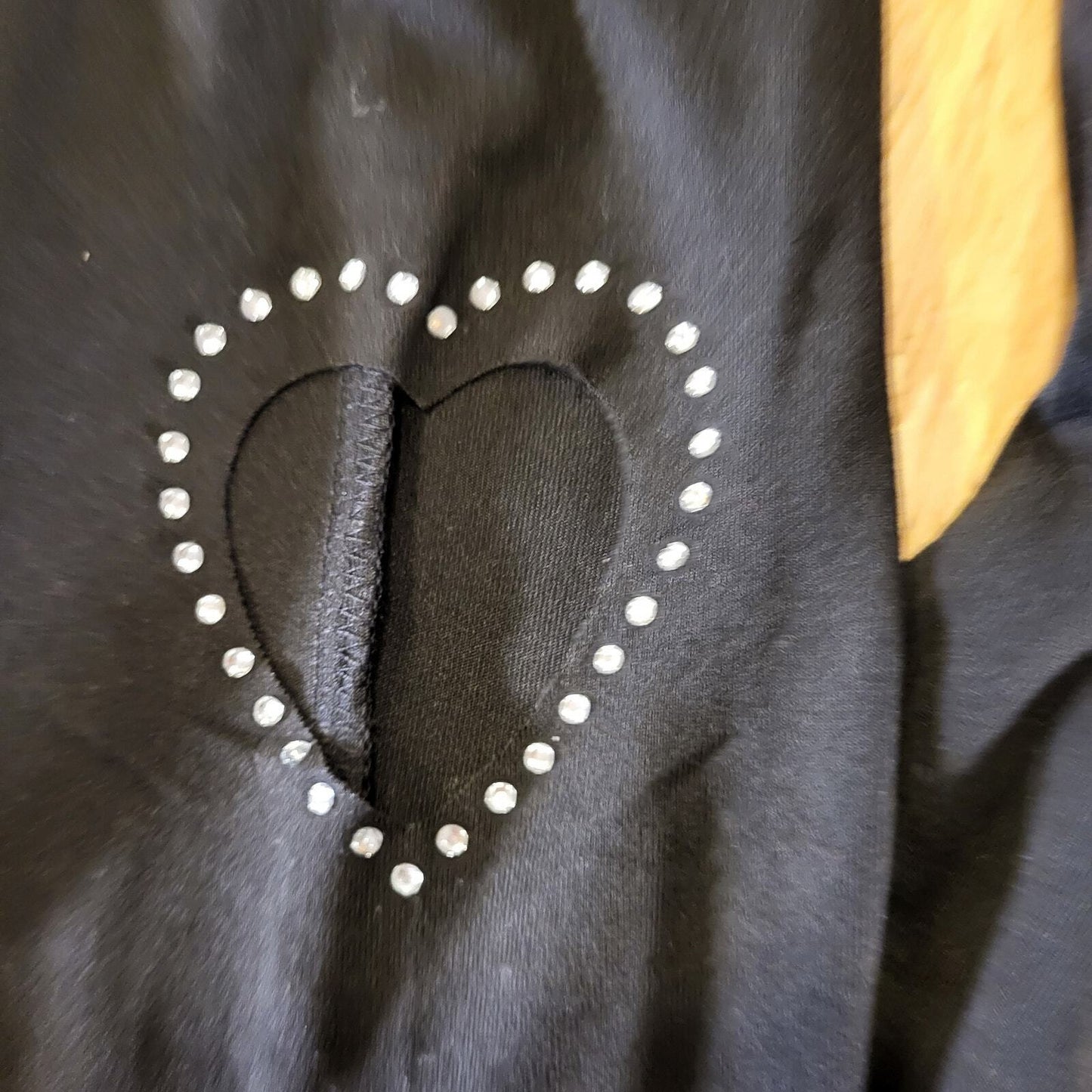 Black Knit Long Sleeve Heart Rhinestone & Back Cutout Thumb Hole mock collar sm