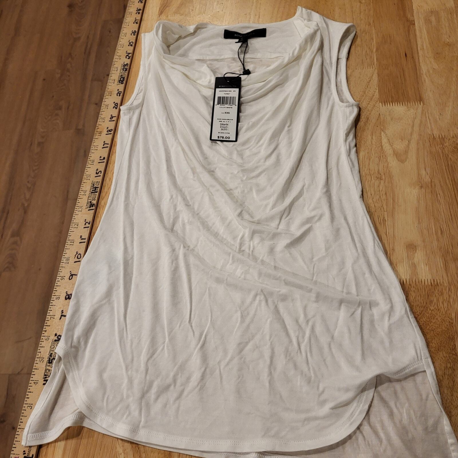 NWT BCBGMAXAZRIA XXS Lyra White Sleeveless Cowl Neck Knit T-Shirt