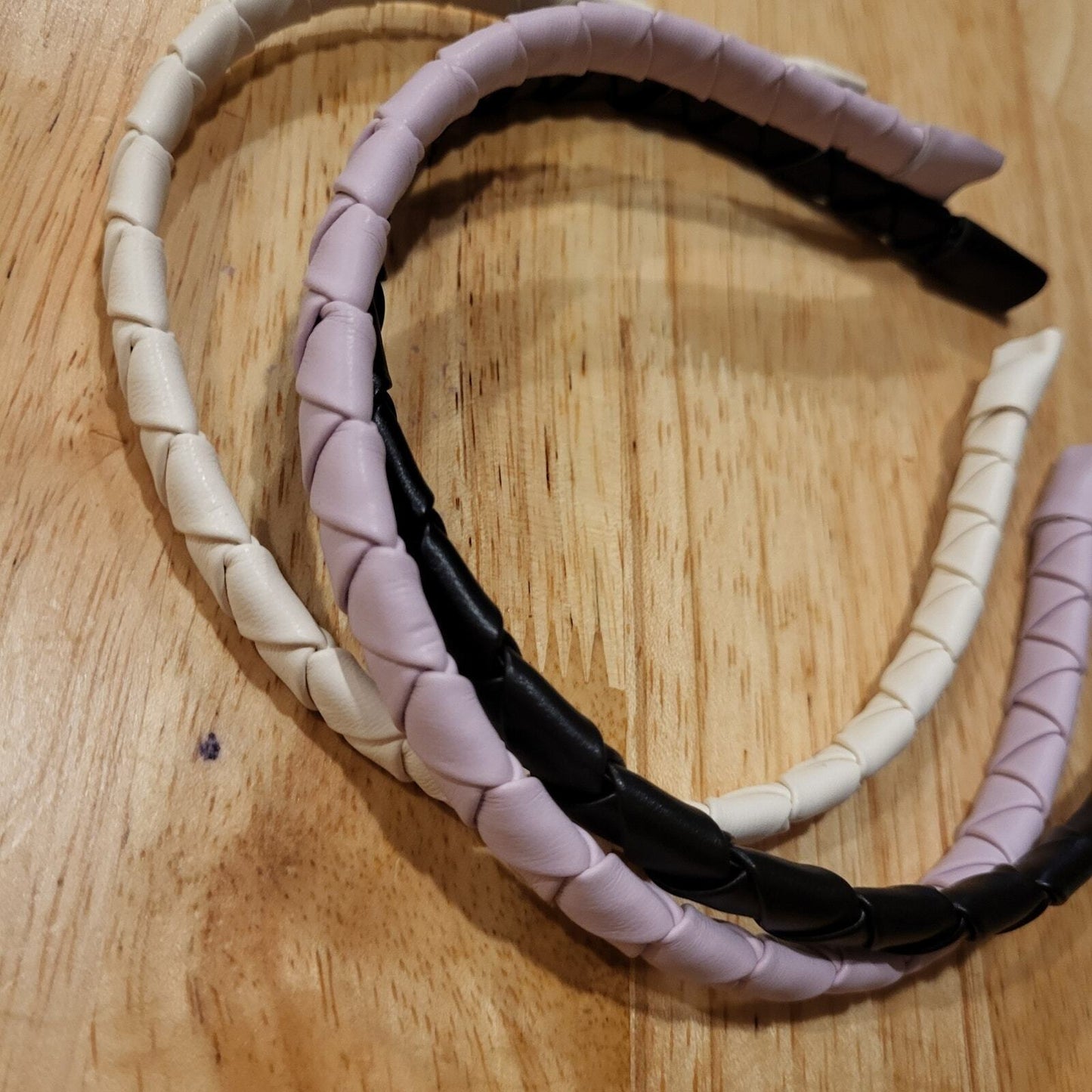 3 New Without Tags Headbands Faux Leather Wrapped Purple White Black