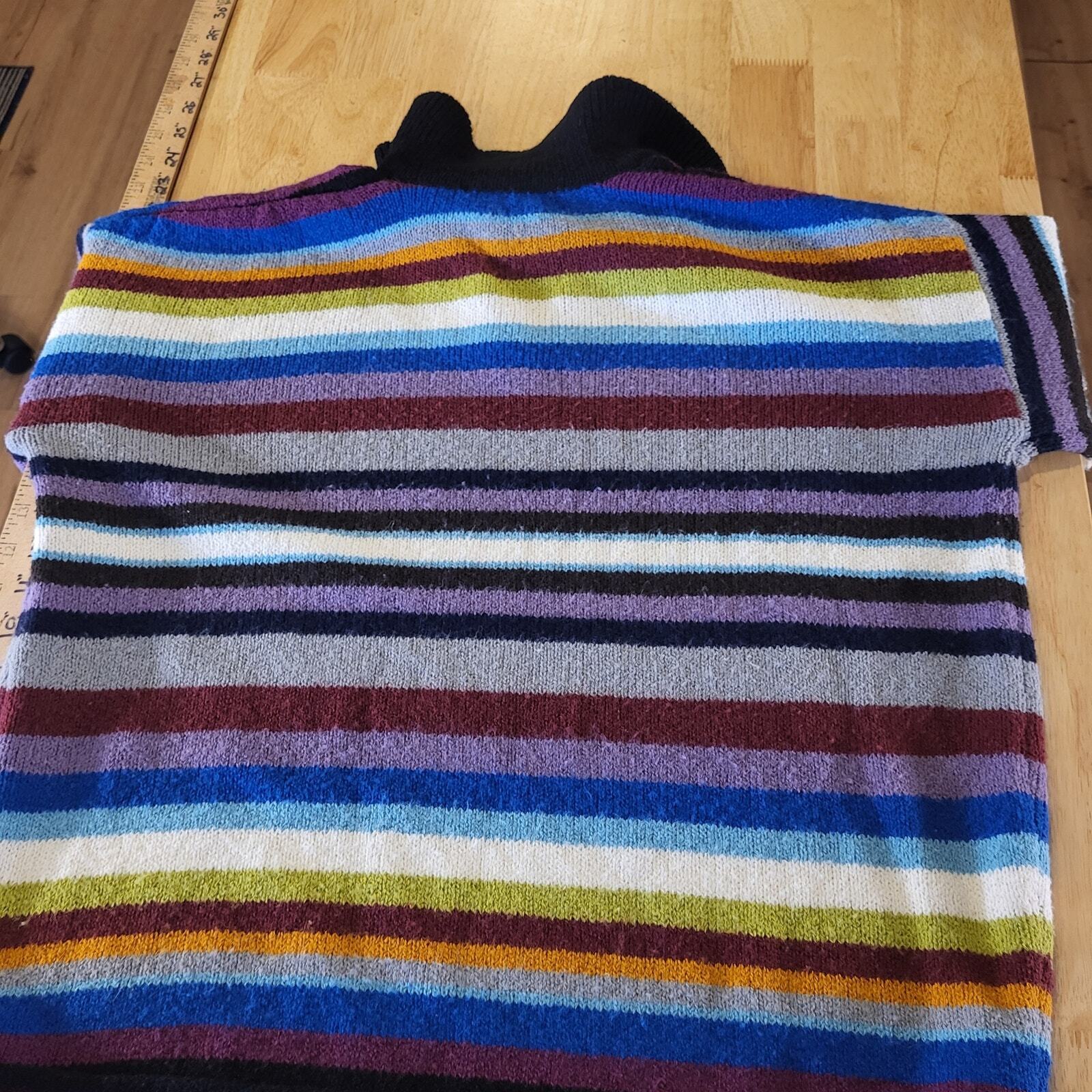 Vintage Express Tricot Knit Striped Collared 1/4 Zip Long Sleeve Sweater Small