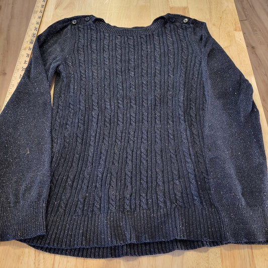 Banana Republic Cotton Angora Blend Black Metallic Cable Knit Sweater Button Med