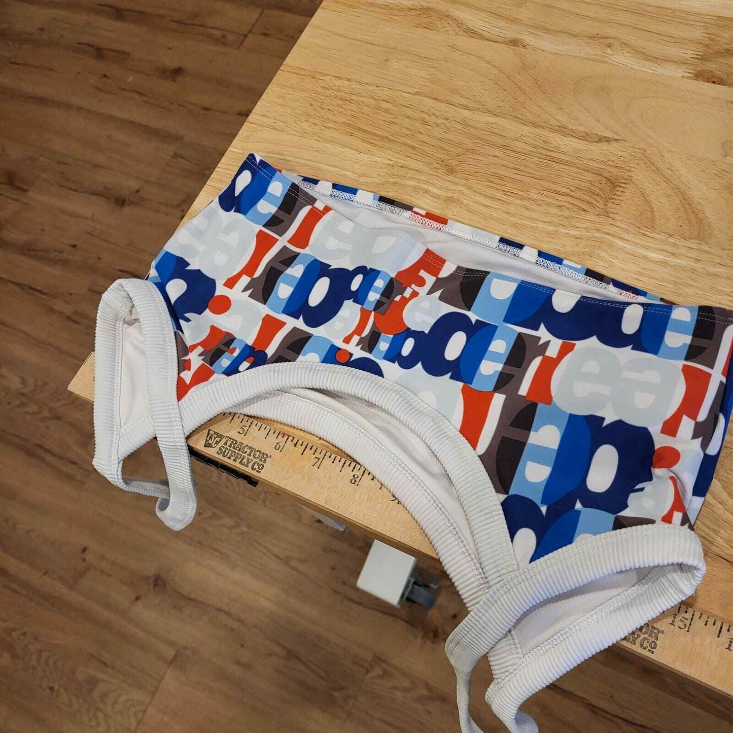 Aerie Swim Sports Top Signature Print Red White Blue Medium 