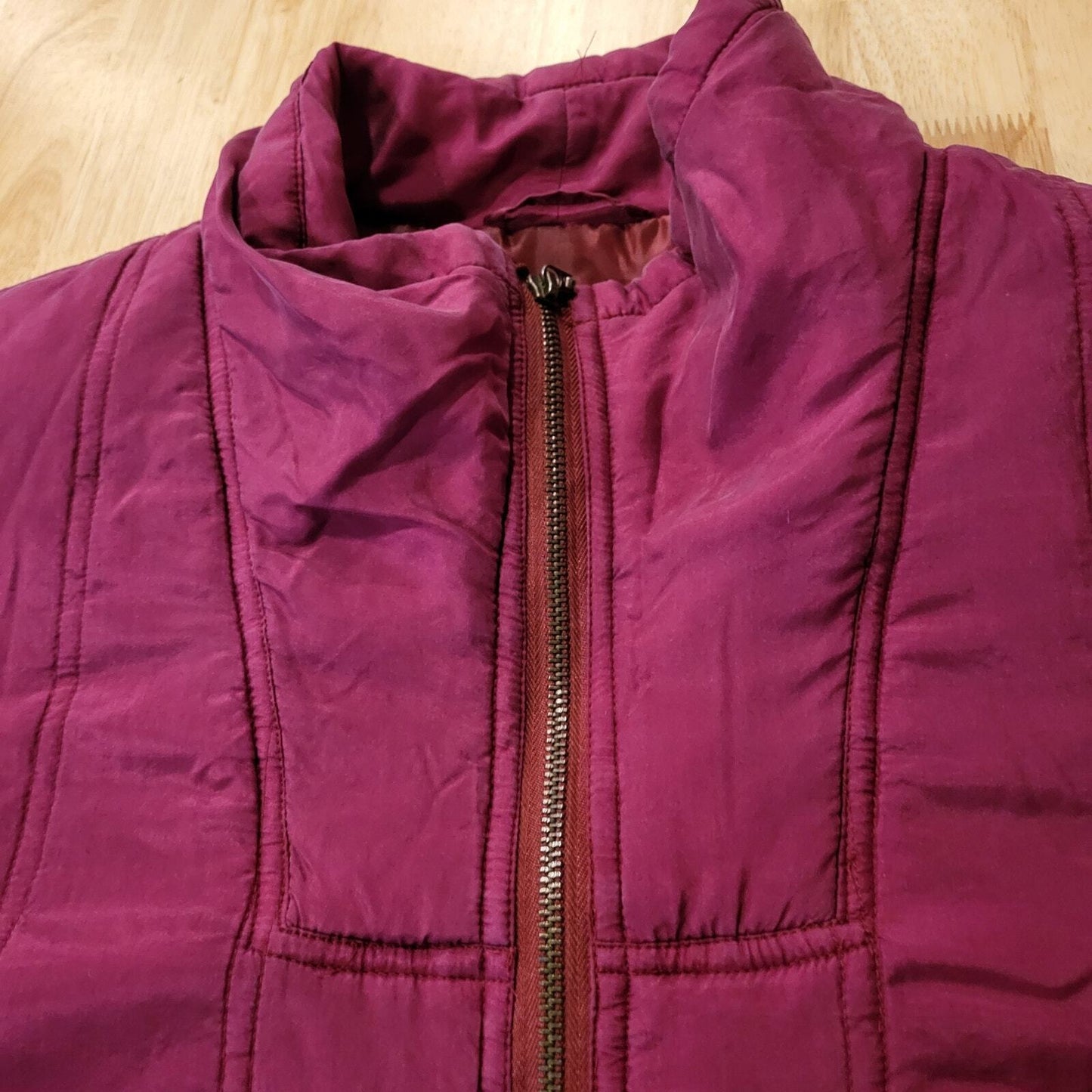 Vintage Active Club 100% Silk Puff Jacket Pink Fuscia Pockets Snap Toggle XL