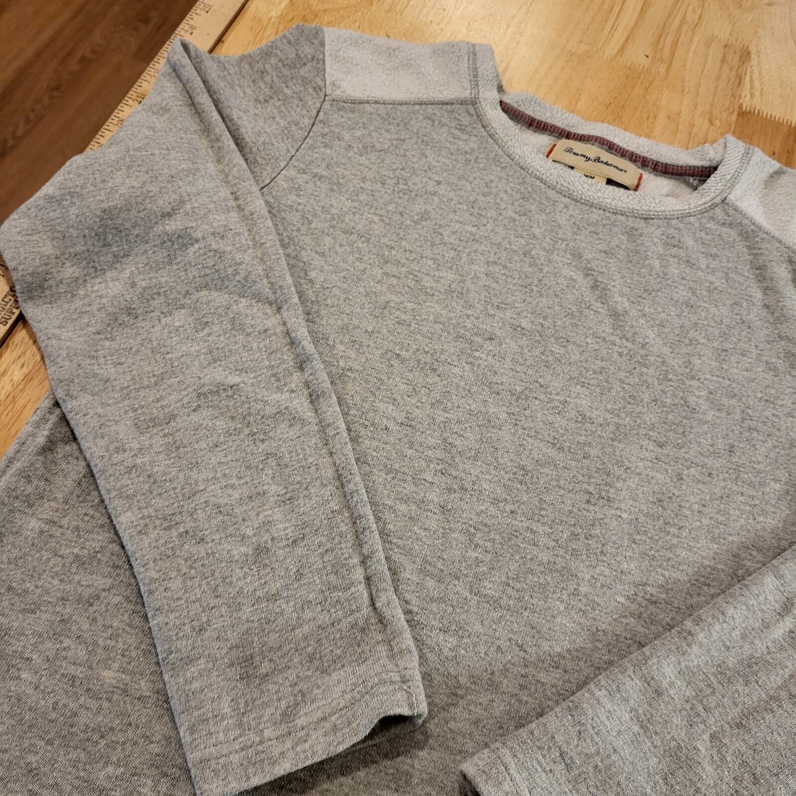 Tommy Bahama Gray Patch Shoulder Pullover Sweatshirt Medium Long Sleeve