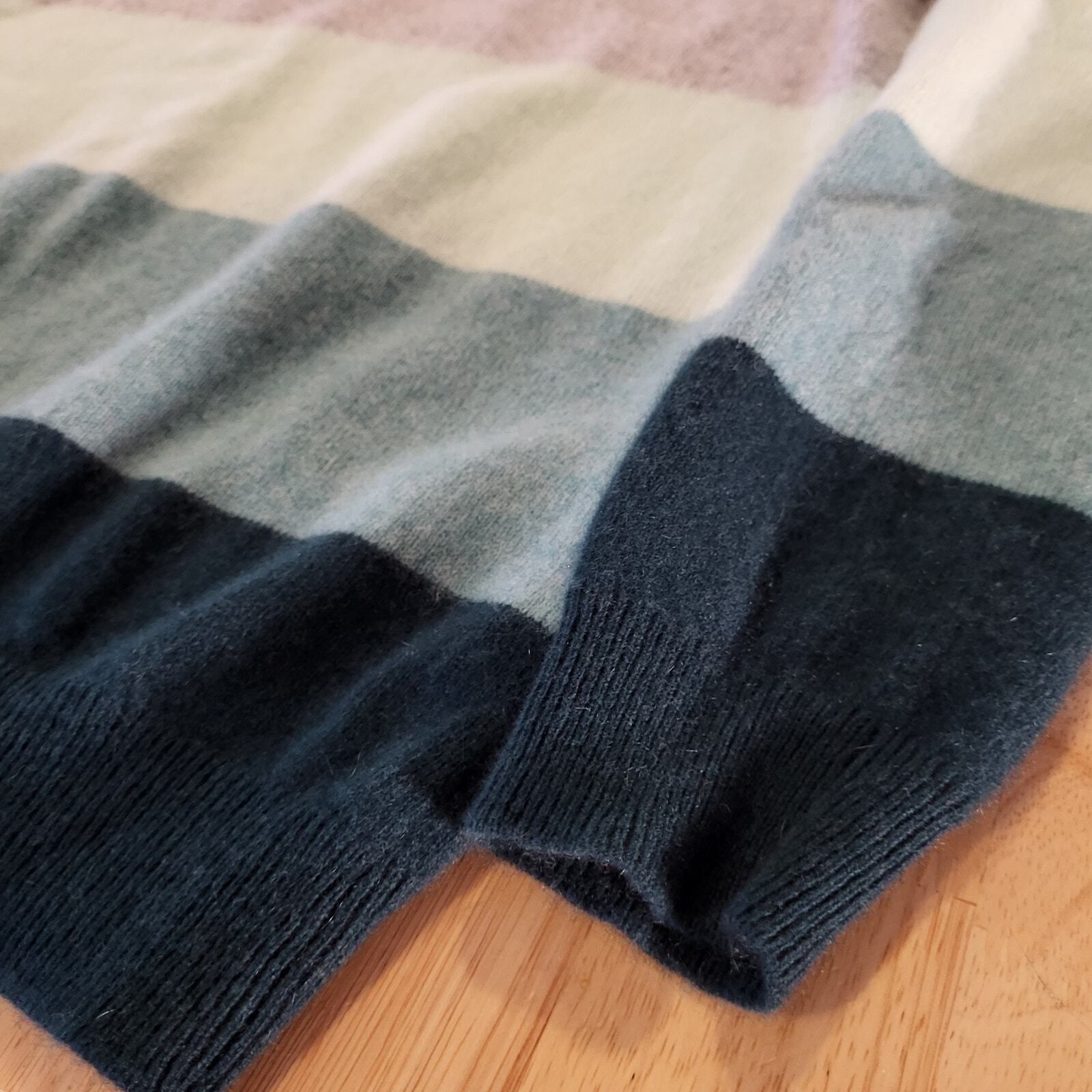 Charter Club Luxury 100% Cashmere Pink & Green Stripe Crew Neck Sweater Medium
