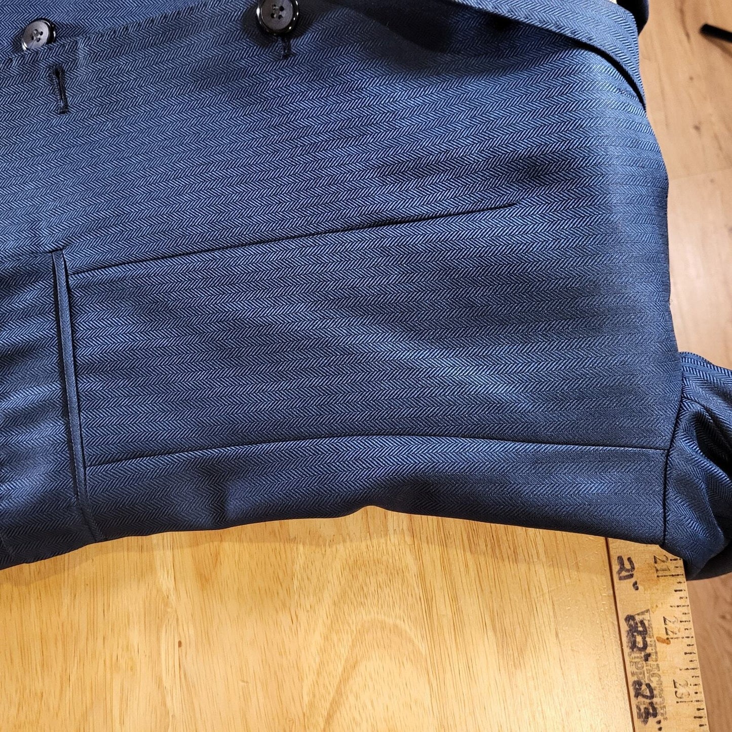Tazio Italy Tetron Silk Blue Paisley Lined 38L 21" P2P Hand Tailored 