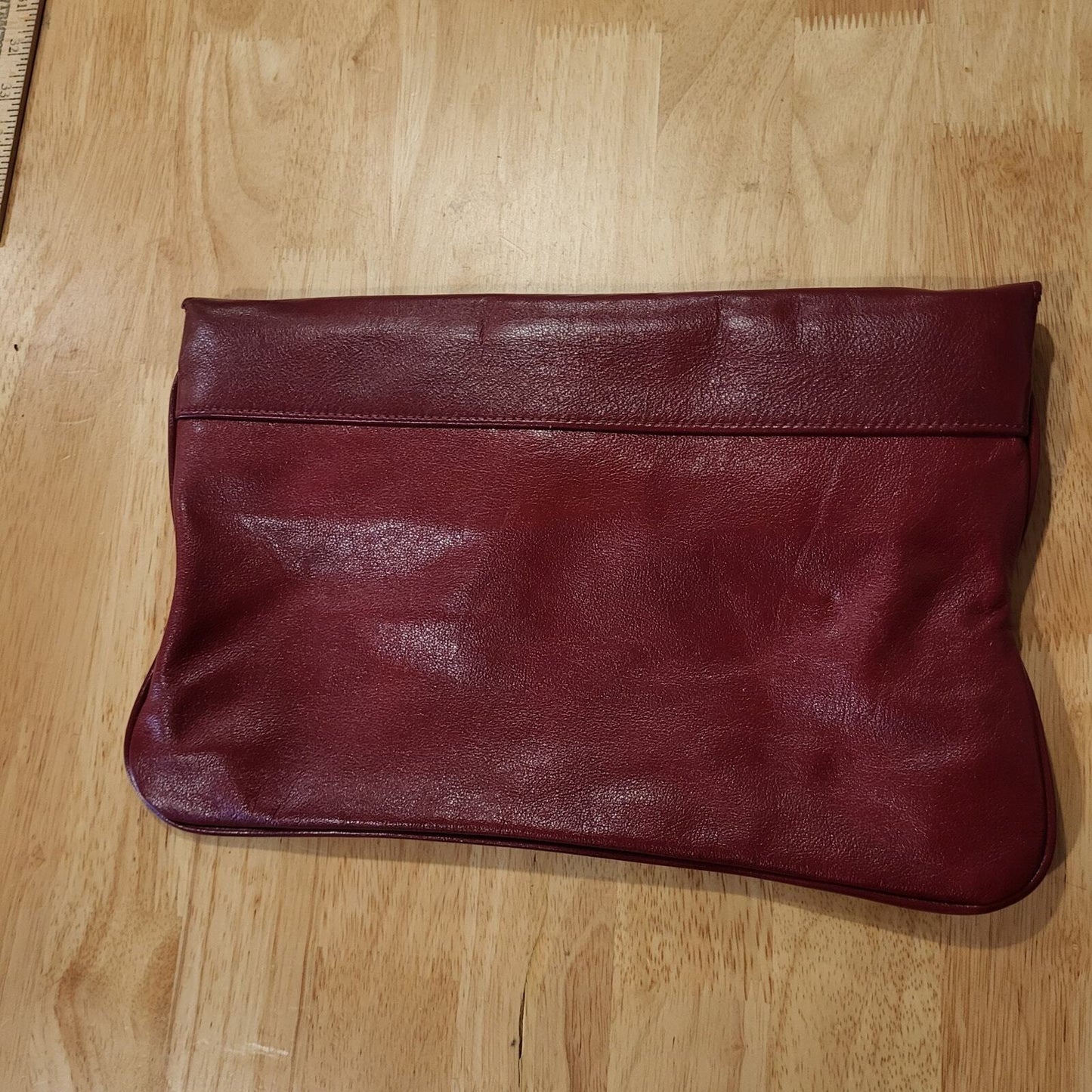 Vintage Burgandy Snake Leather Envelope Clutch Bag Silver Magnetic Bronz Stripe