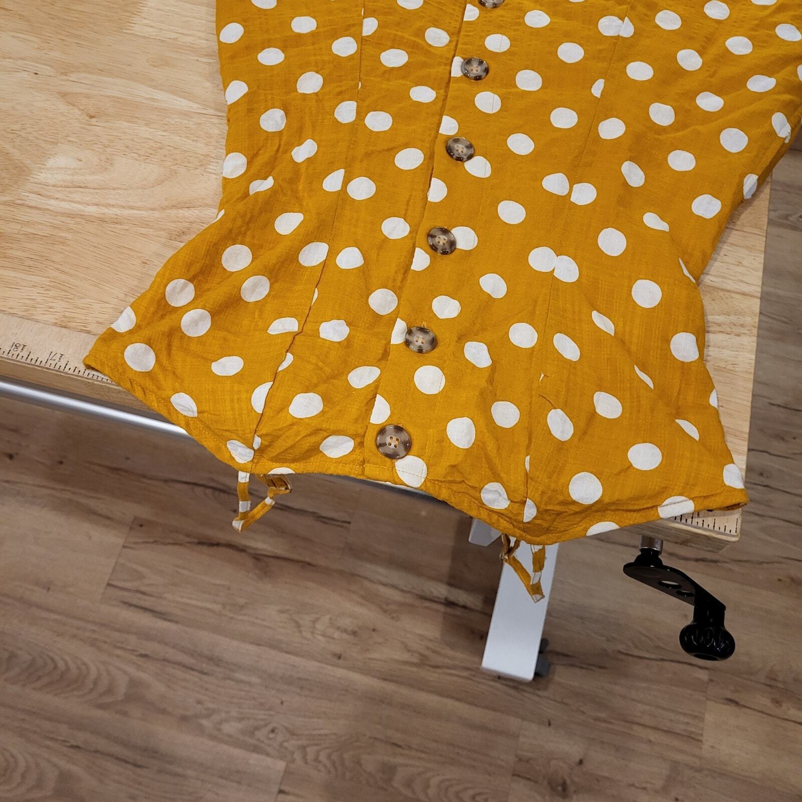 Rebellion Mustard Yellow Polka Dot Strappy Dress Small Button 16" p2p 14" Waist