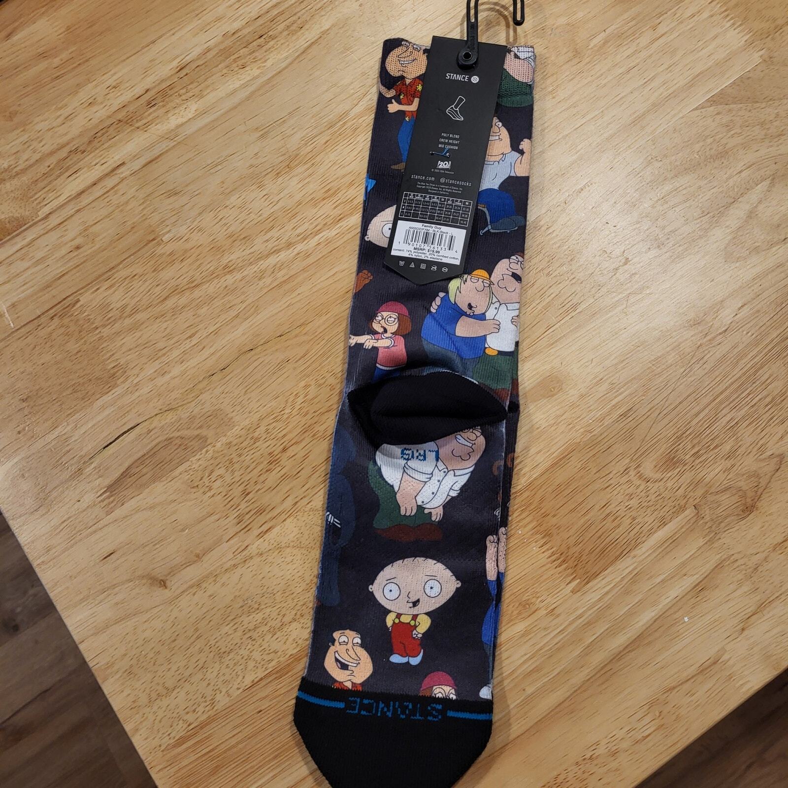 NWT Stance Family Guy Socks Black Background Large Cotton Blend Crew