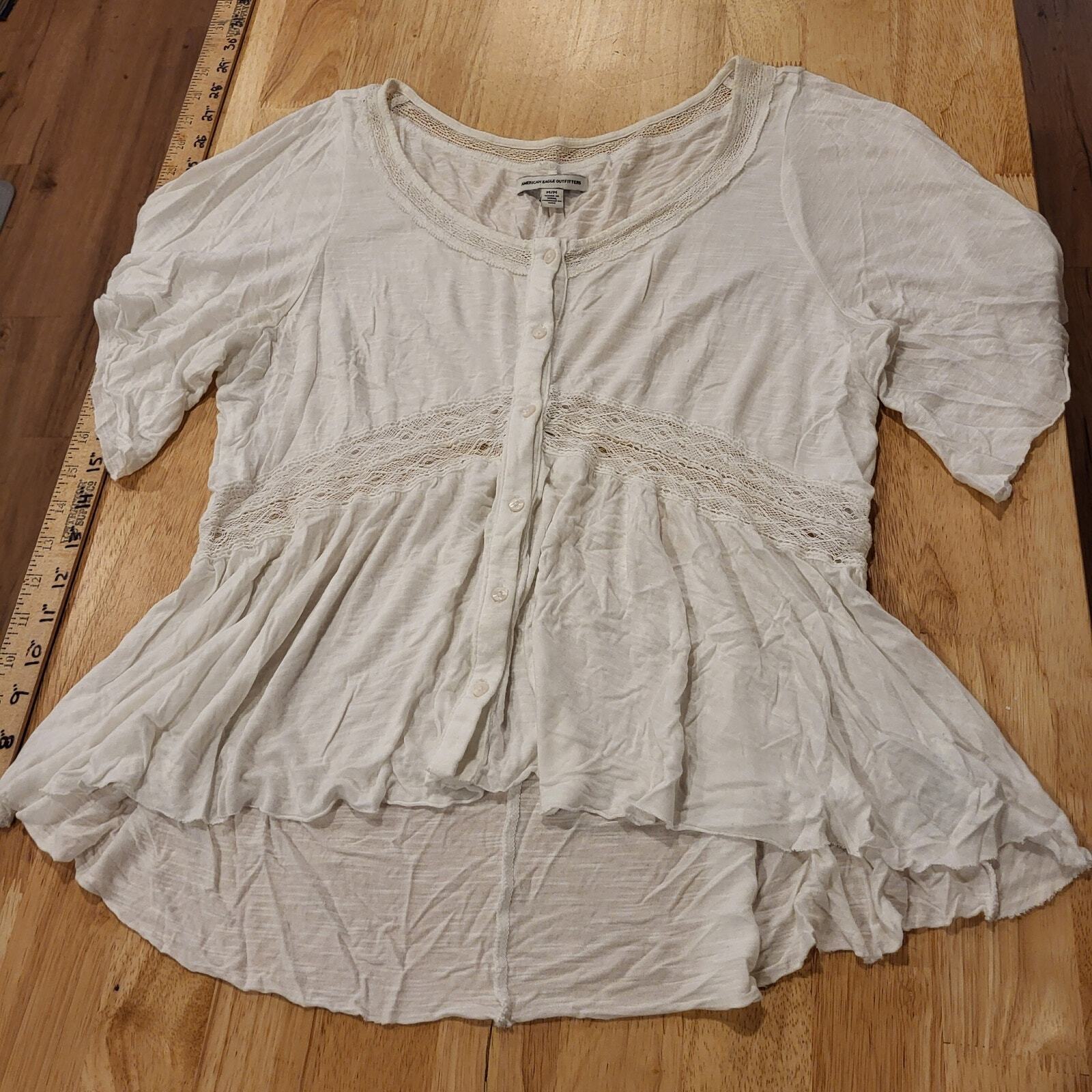 American Eagle Outfitters Flutter Y2K Lace Eyelet T-shirt Blouse Medium Cotton