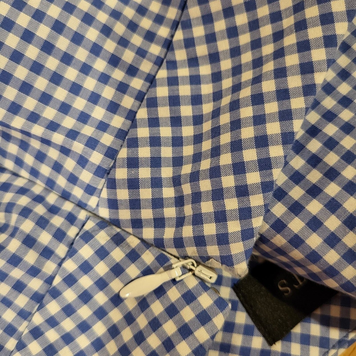 Talbots Blue Gingham Parrot Embroidered Cotton Pencil Skirt Invisible Zip 6
