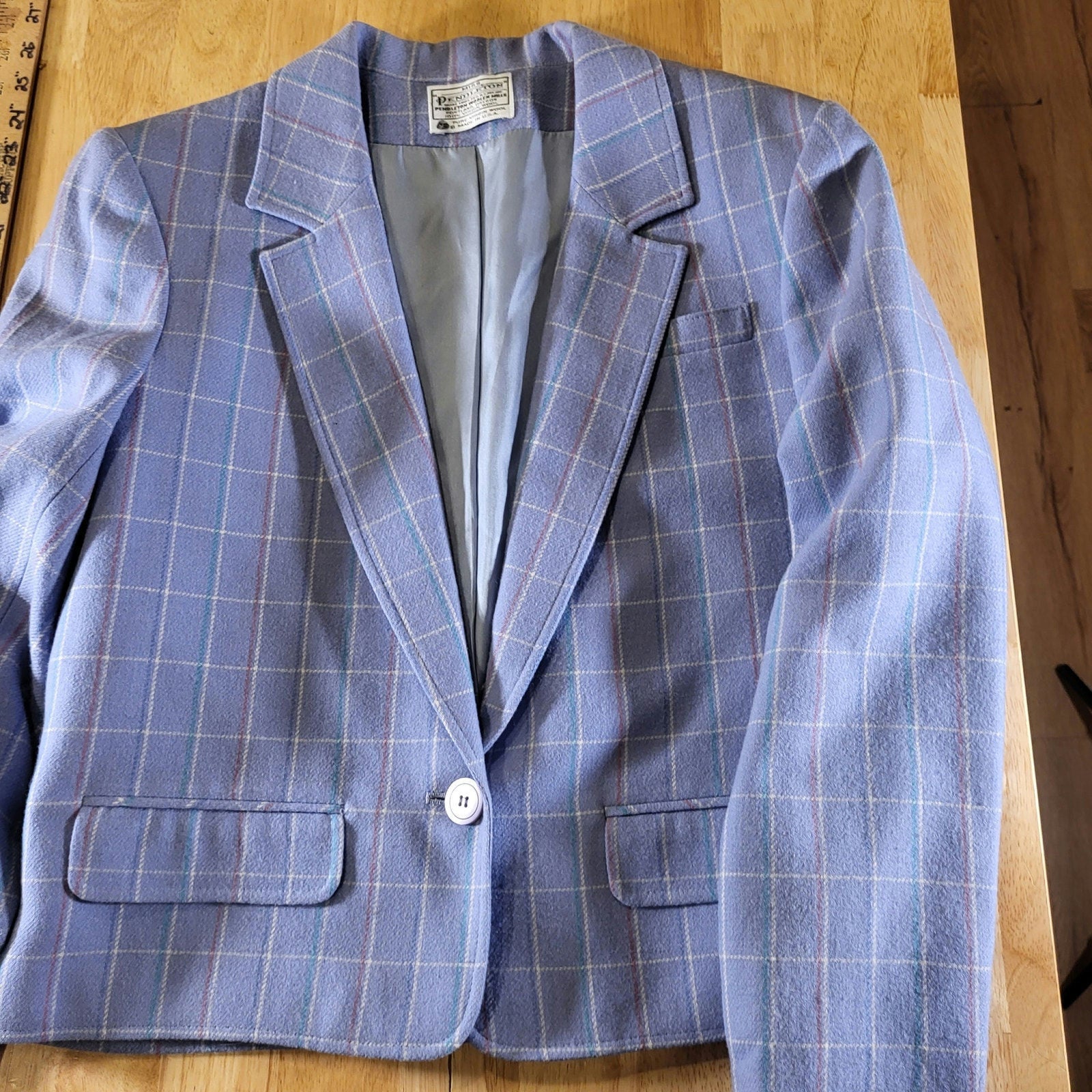 Miss Pendleton Lavender Purple Made is U.S.A. Wool Plaid Coat Sz 12 