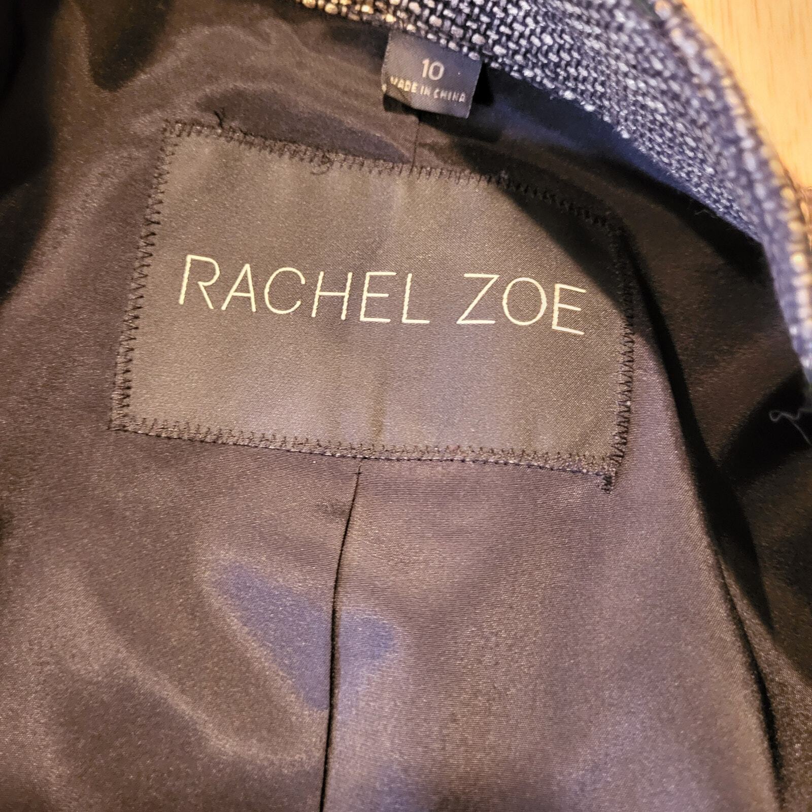 Rachel Zoe Cotton Gold & Black Metallic Blazer Coat Magnet Button Size 10